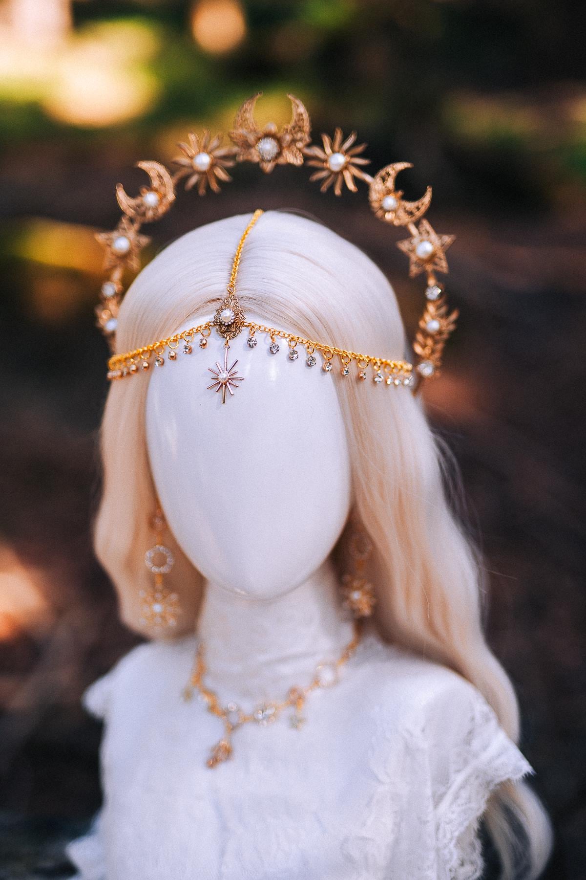 Gold Celestial Halo Crown Bridal Headpiece Star Moon Crown Goddess Wedding Crown