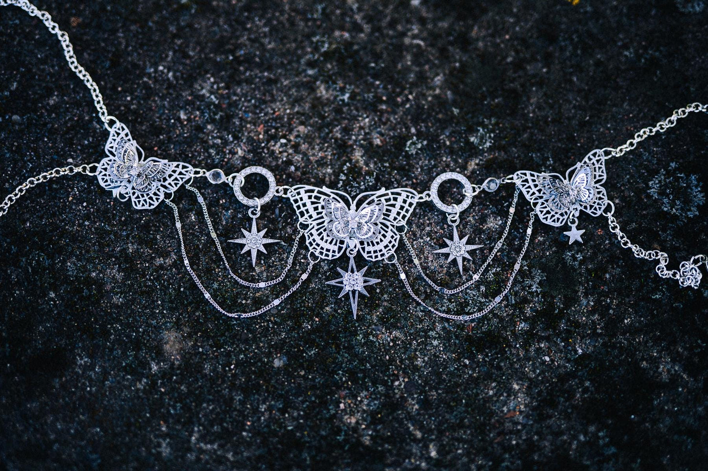 Silver Butterfly Earrings Bridal Wedding Jewelry Celestial Drop Earrings