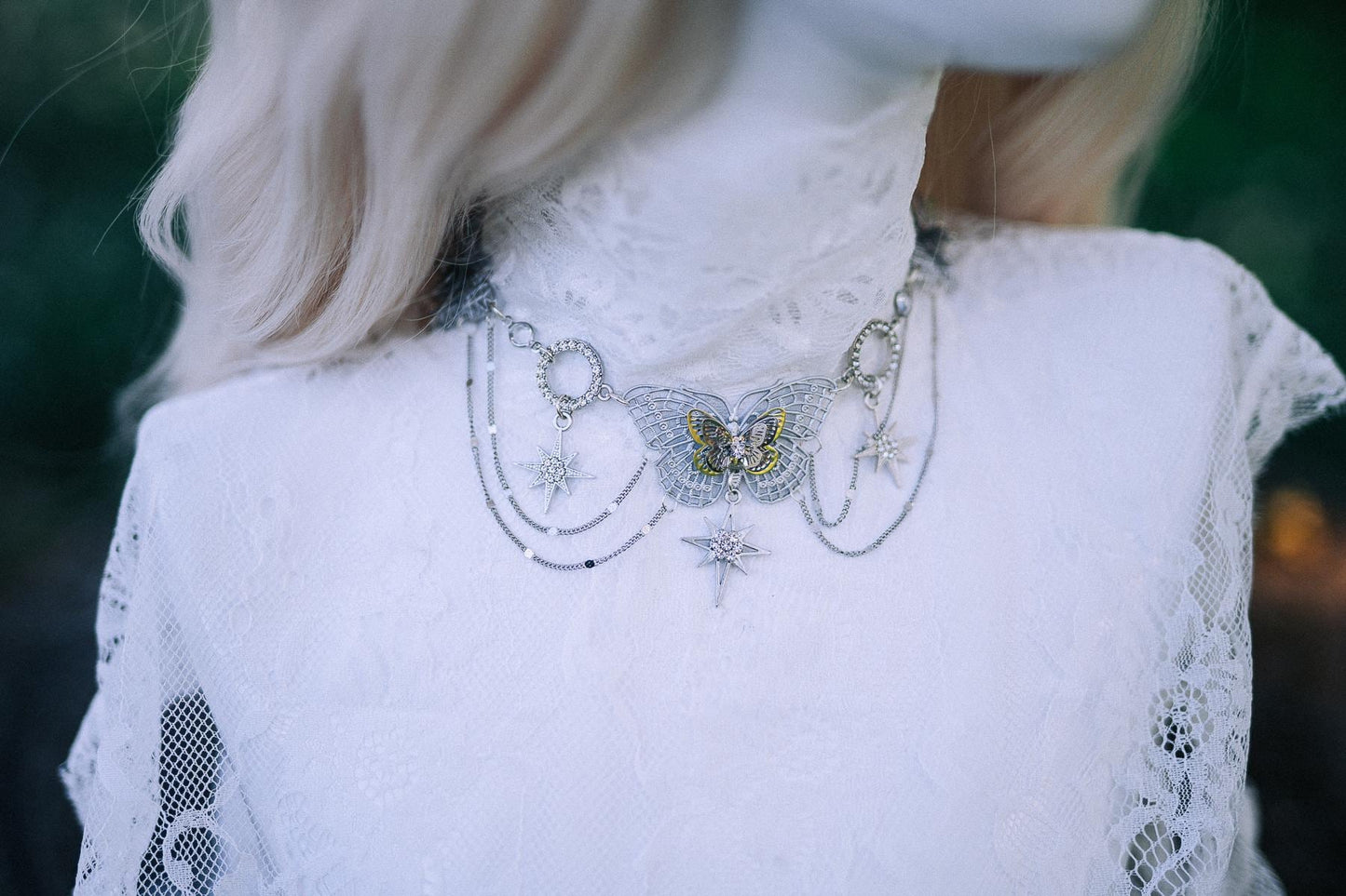 Silver Butterfly Necklace Bridal Wedding Jewelry Celestial Pendant Necklace