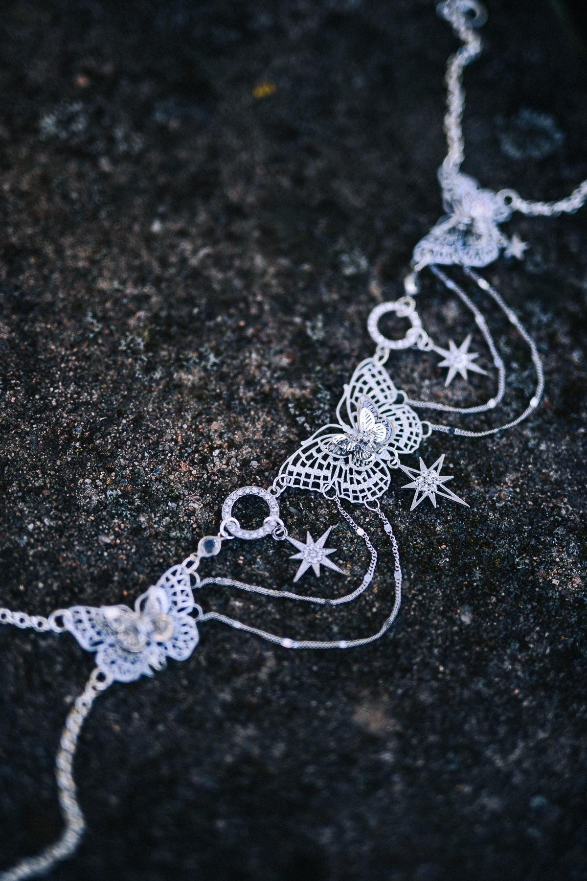 Silver Butterfly Necklace Bridal Wedding Jewelry Celestial Pendant Necklace