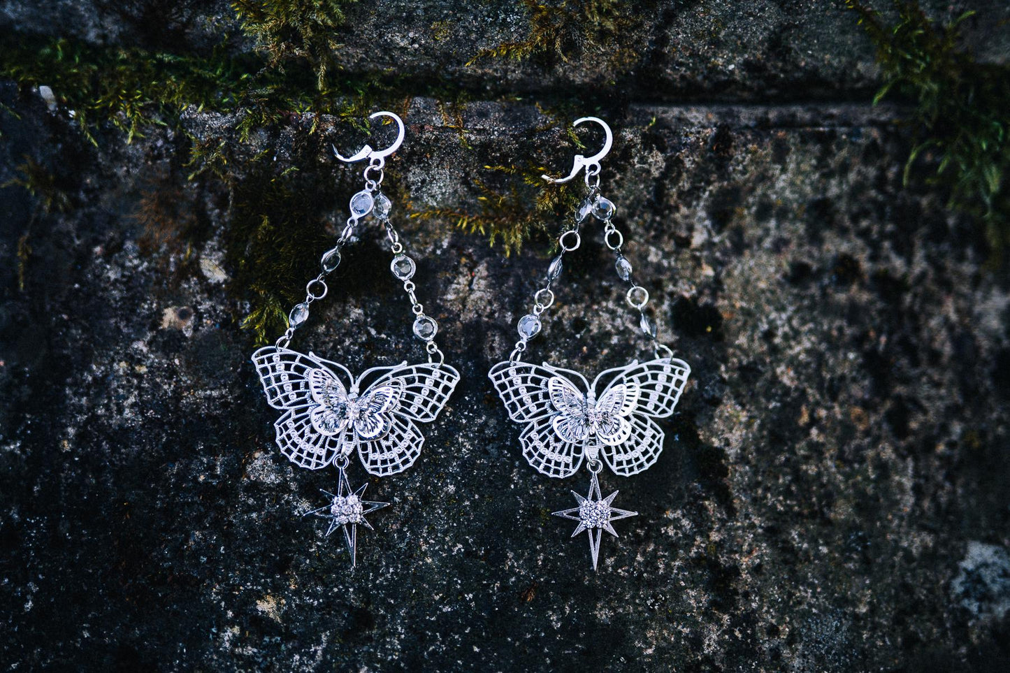 Silver Butterfly Necklace Bridal Wedding Jewelry Celestial Pendant Necklace
