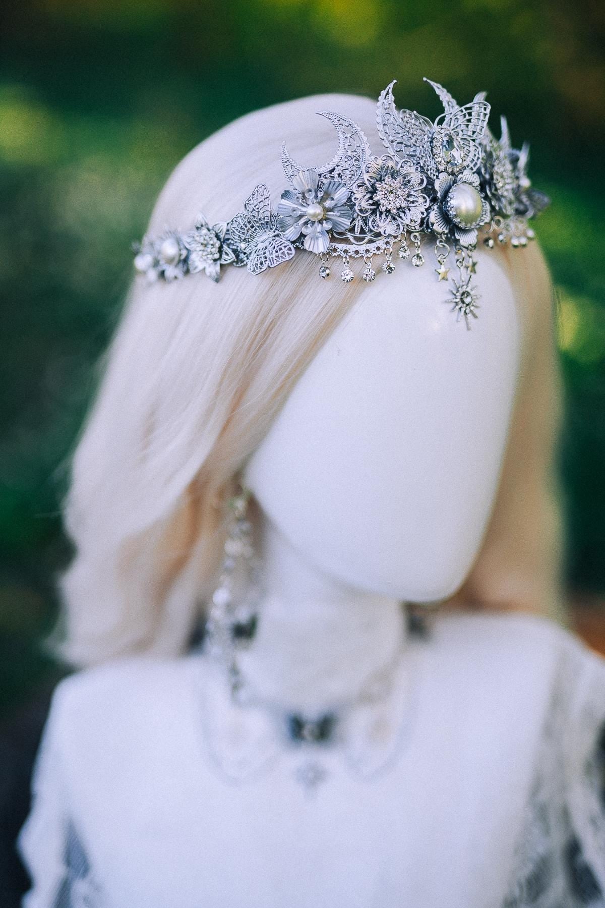 Silver Celestial Butterfly Crown Bridal Tiara – Wedding Goddess Headpiece