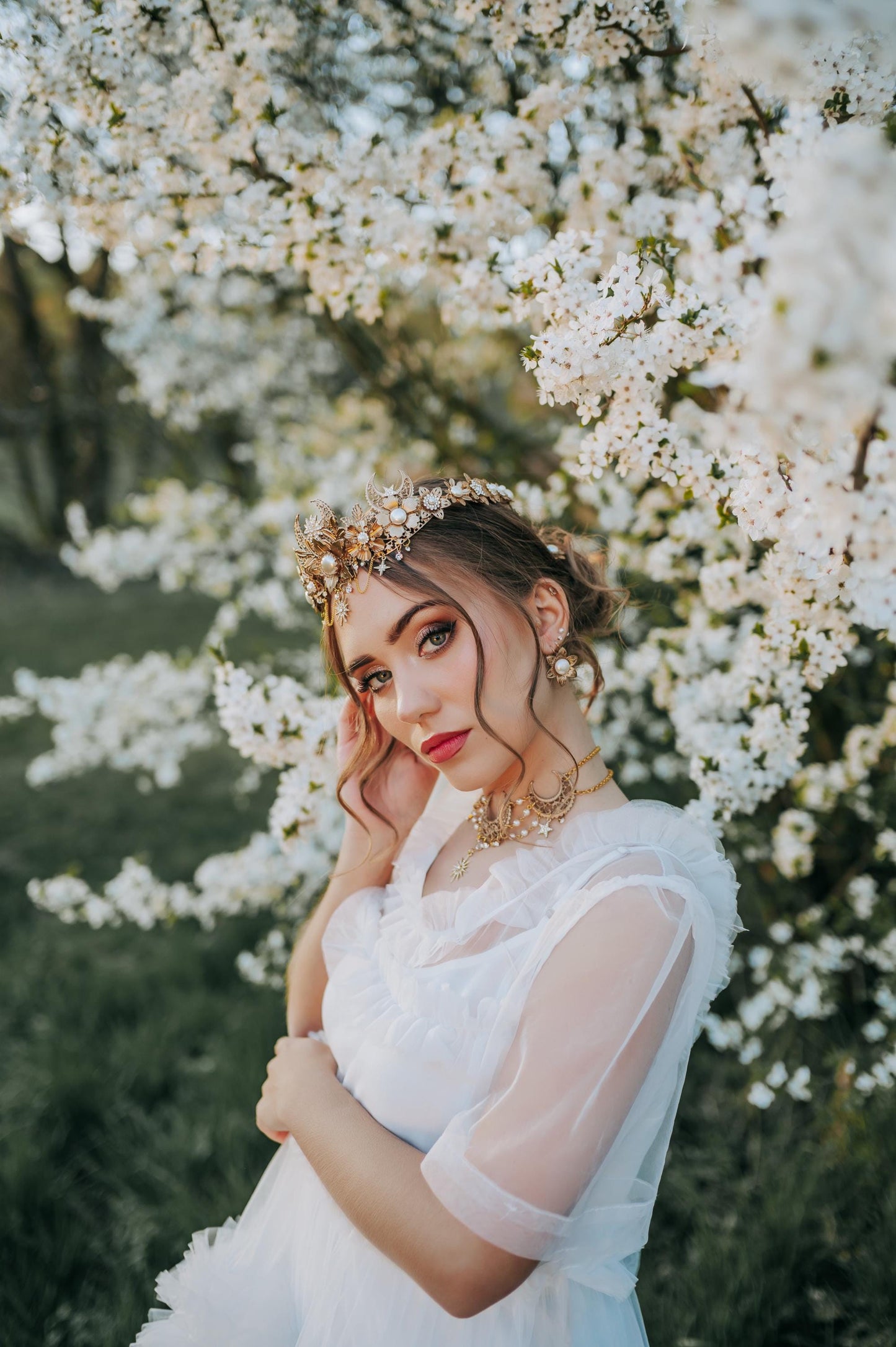 Golden Butterfly Crown Bridal Tiara Wedding Headpiece Celestial Goddess Crown