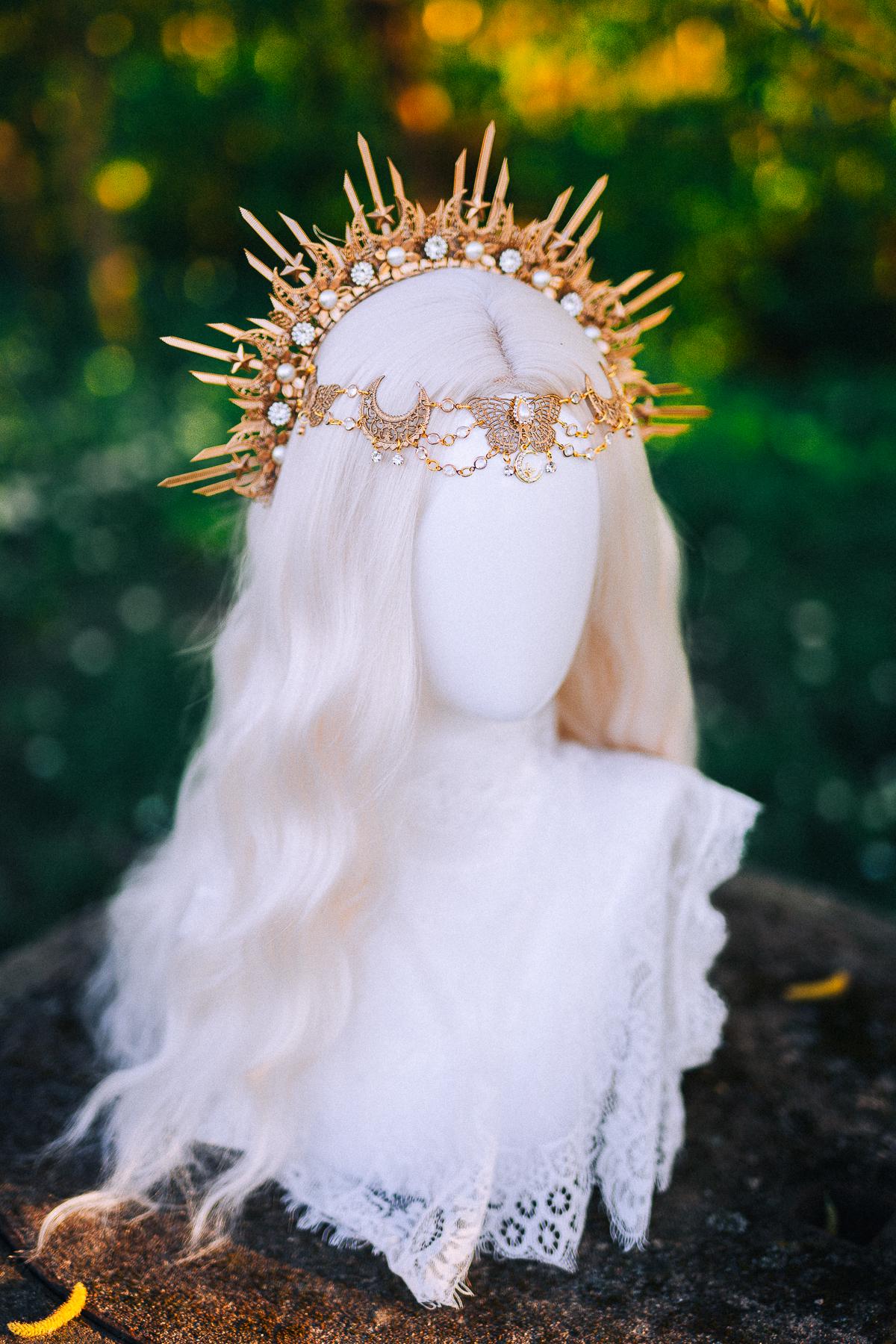 Golden Bridal Hair Pins Set Wedding Hair Comb Floral Pearl Hair Accessories Goddess Hairpiece
