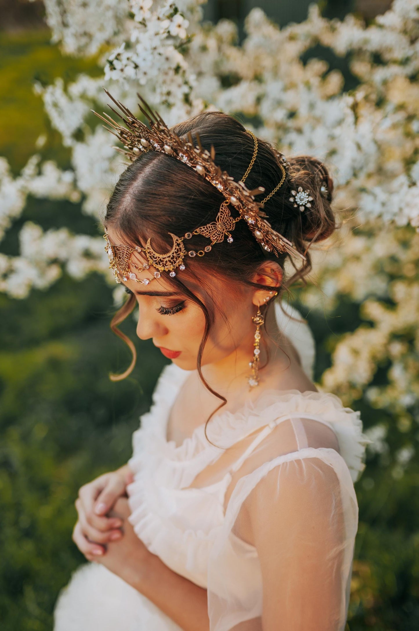 Golden Butterfly Earrings Bridal Jewelry Pearl Drop Earrings Wedding Earrings Celestial Jewelry