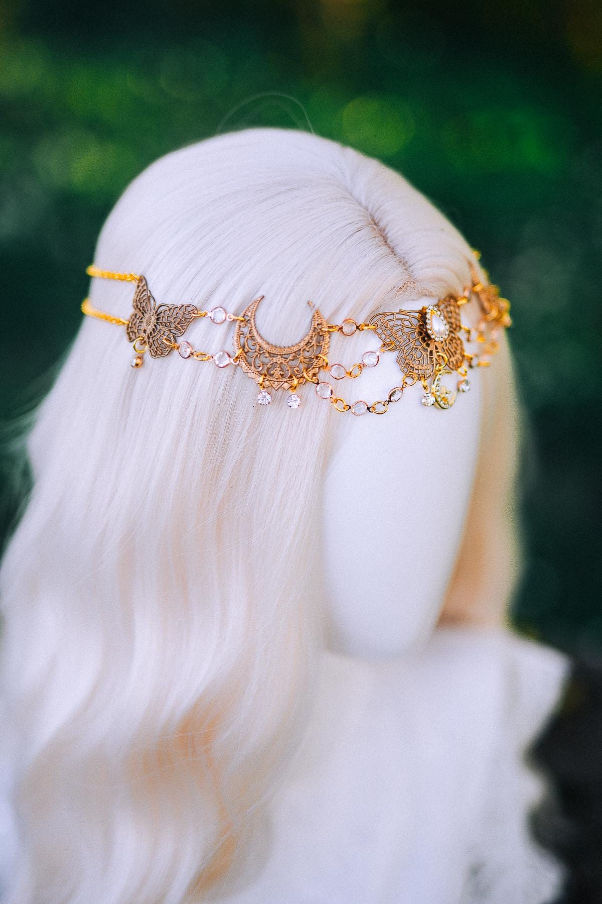 Golden Forehead Chain Headpiece Bridal Hair Jewelry Celestial Chain Headband Wedding Hairpiece