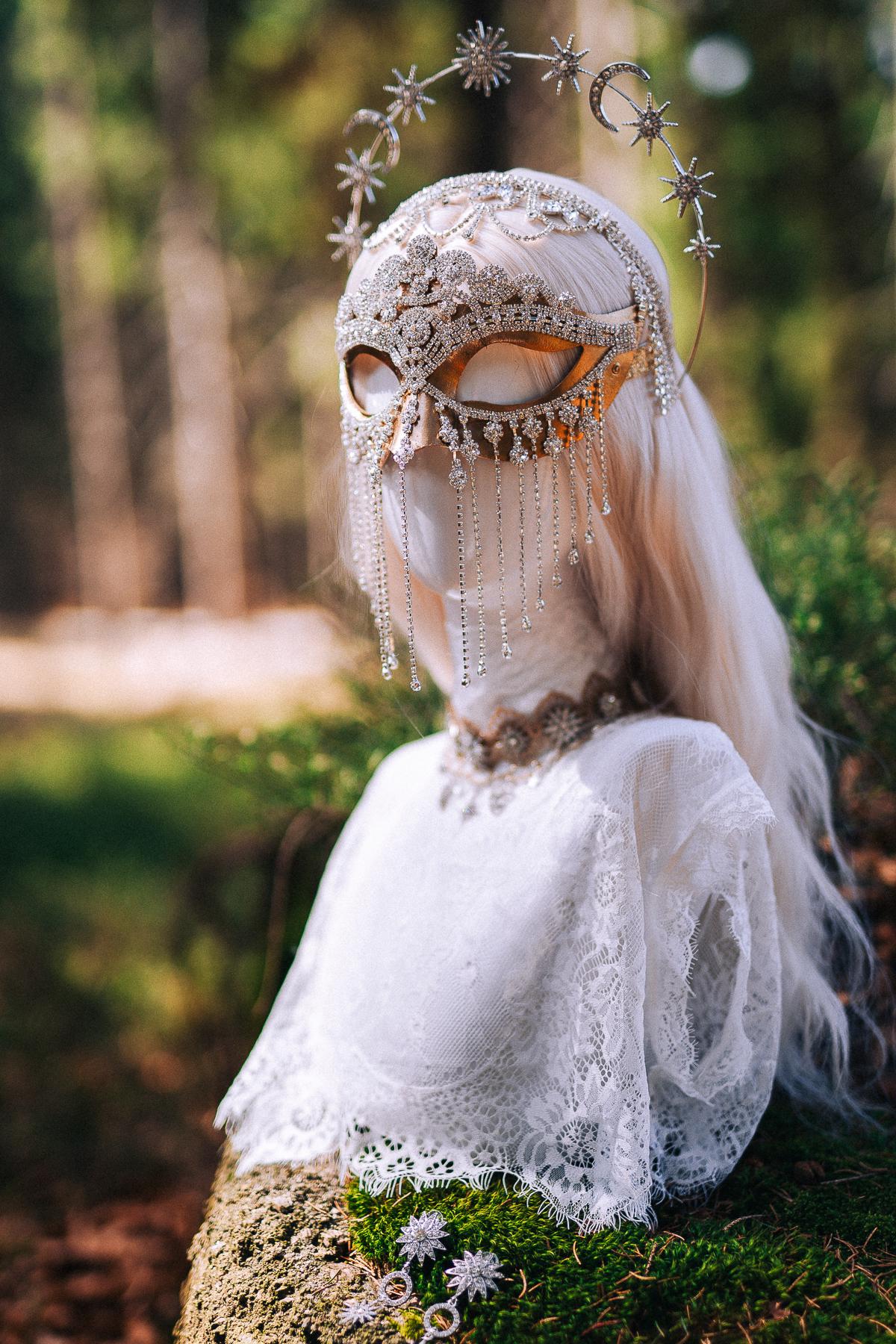 Celestial Crystal Masquerade Mask Bridal Silver Rhinestone Mask Wedding Mask Star Moon Mask