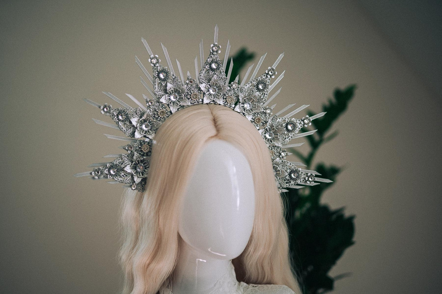Celestial Silver Halo Crown Bridal Queen Tiara Wedding Headpiece