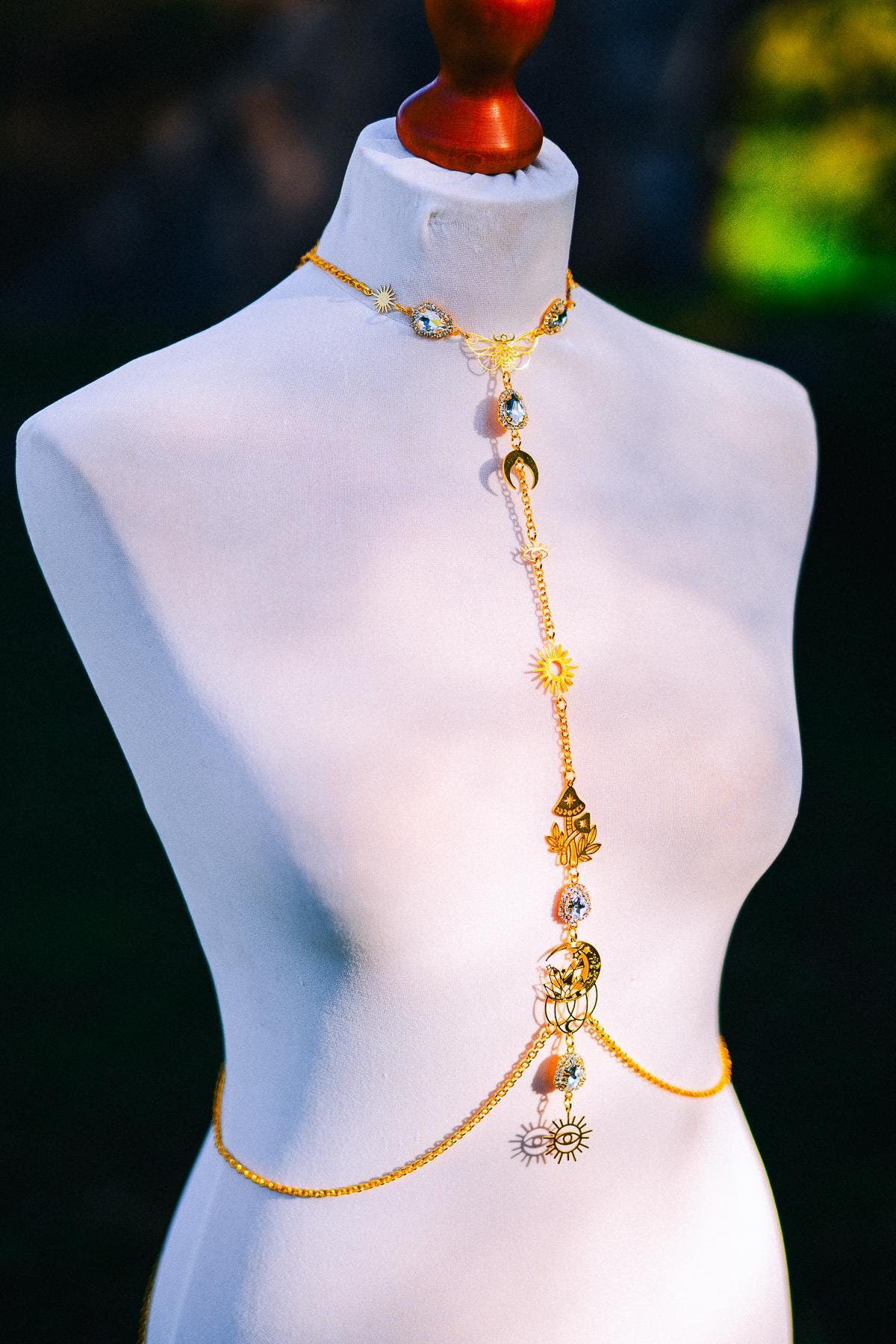 Celestial Goddess Body Chain Harness Gold Festival Jewelry Sun Moon Crystal Harness