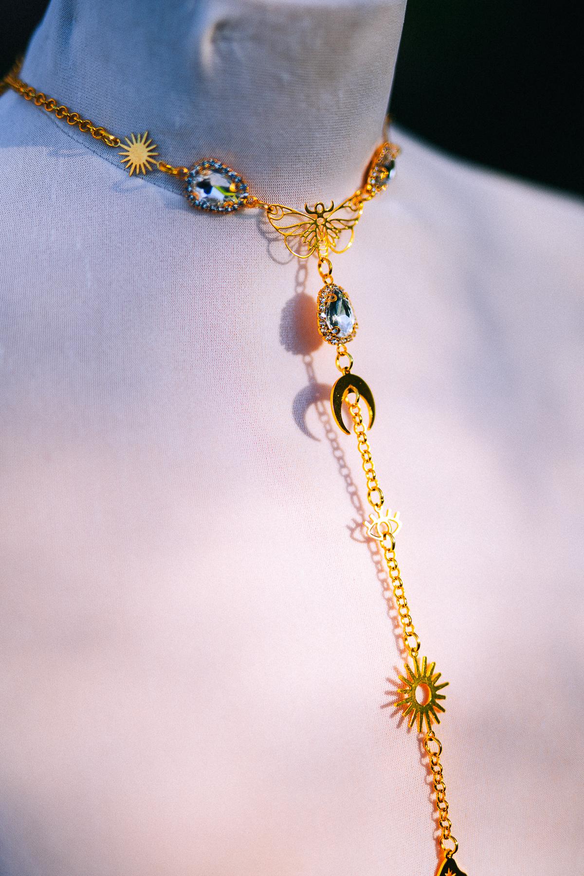 Celestial Goddess Body Chain Harness Gold Festival Jewelry Sun Moon Crystal Harness