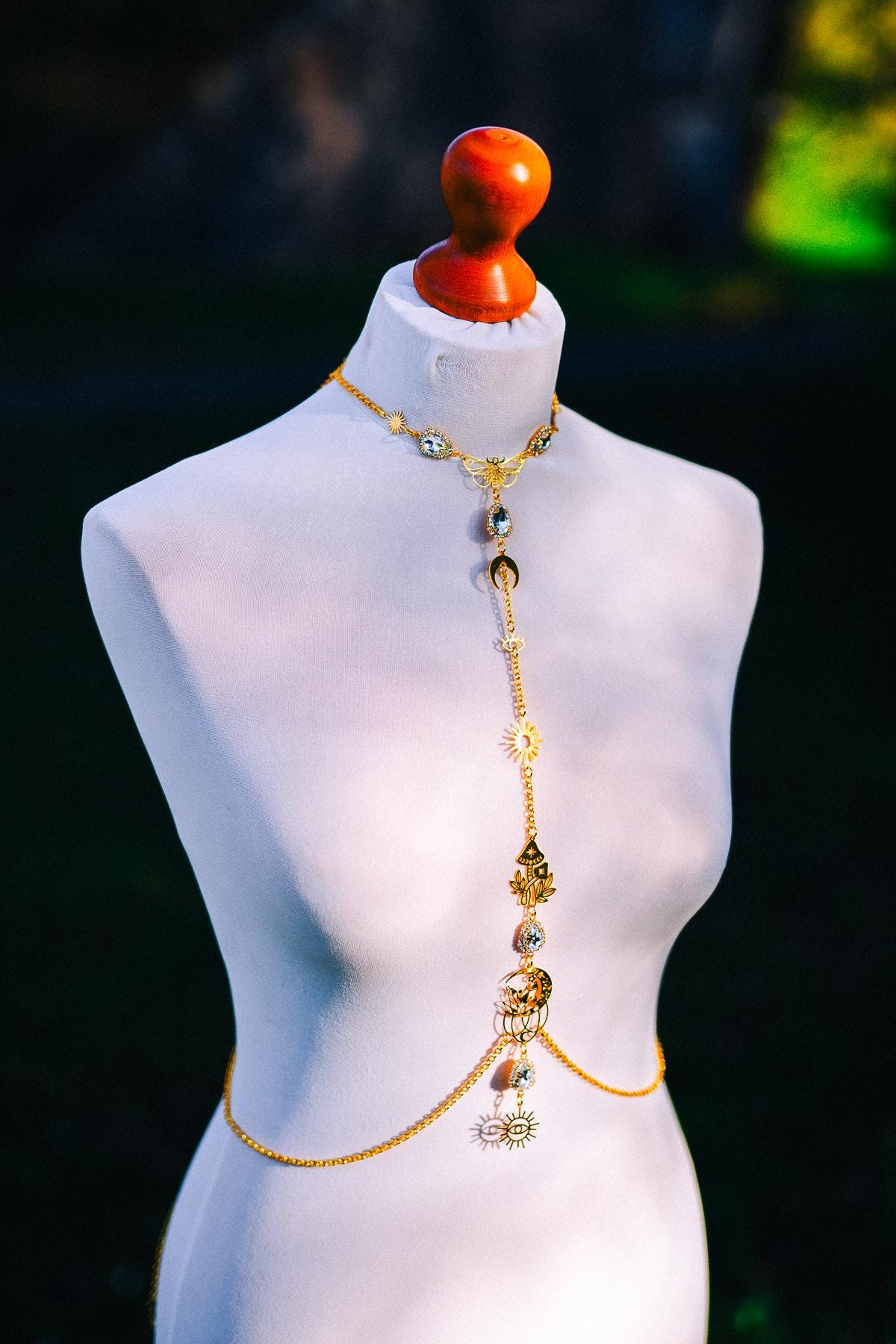 Celestial Goddess Body Chain Harness Gold Festival Jewelry Sun Moon Crystal Harness