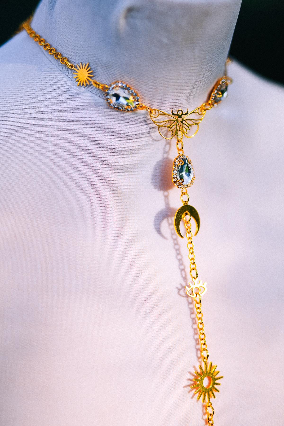 Celestial Goddess Body Chain Harness Gold Festival Jewelry Sun Moon Crystal Harness
