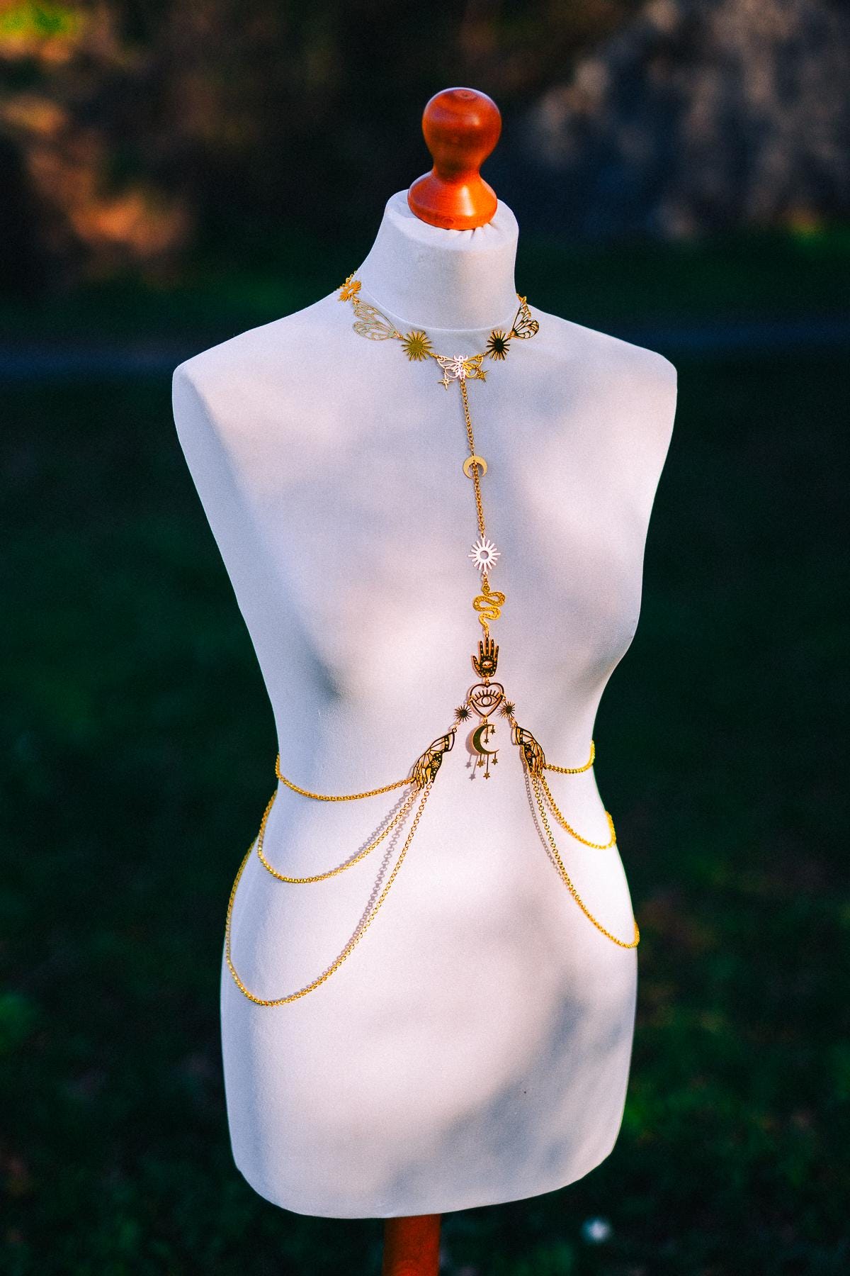 Celestial Goddess Body Harness Gold Festival Jewelry Moon Snake Mystical Body Chain
