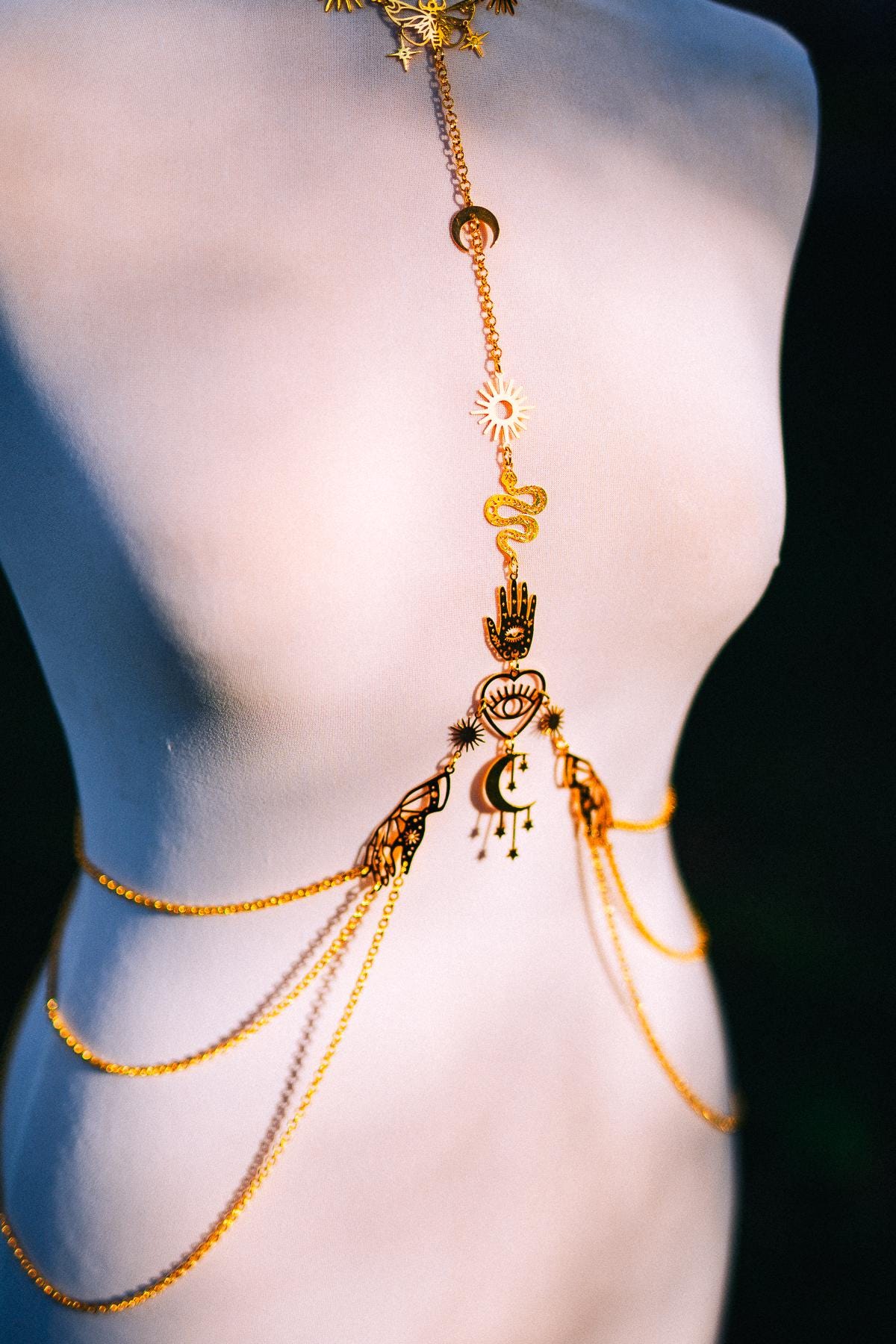 Celestial Goddess Body Harness Gold Festival Jewelry Moon Snake Mystical Body Chain