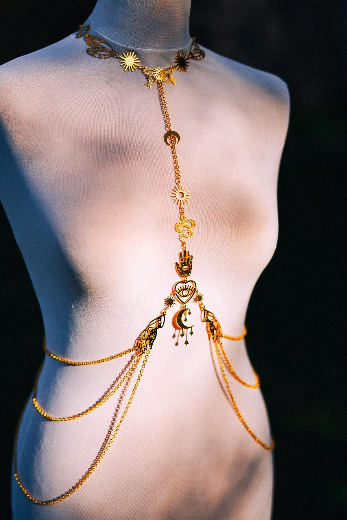 Celestial Goddess Body Harness Gold Festival Jewelry Moon Snake Mystical Body Chain