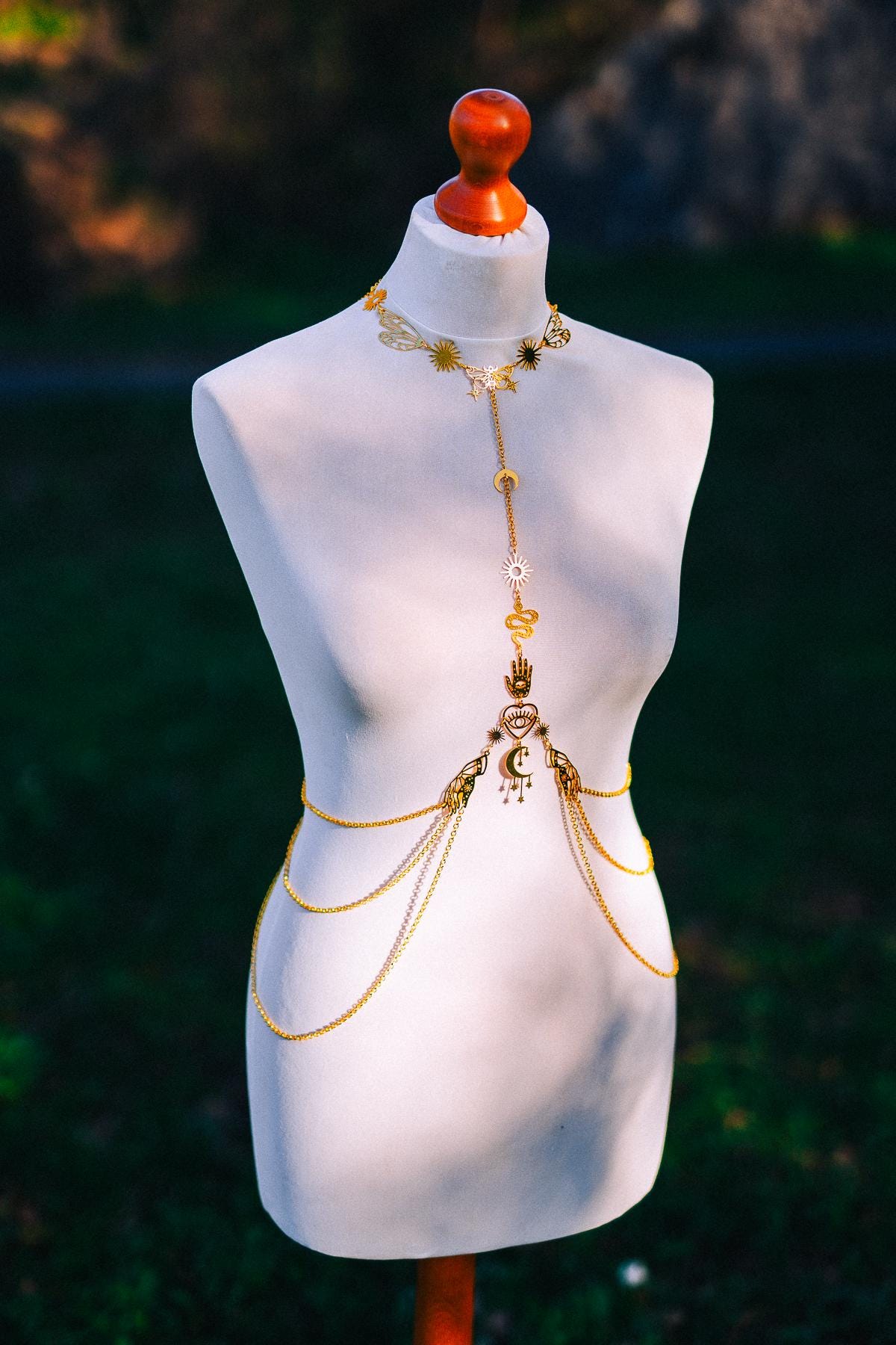 Celestial Goddess Body Harness Gold Festival Jewelry Moon Snake Mystical Body Chain