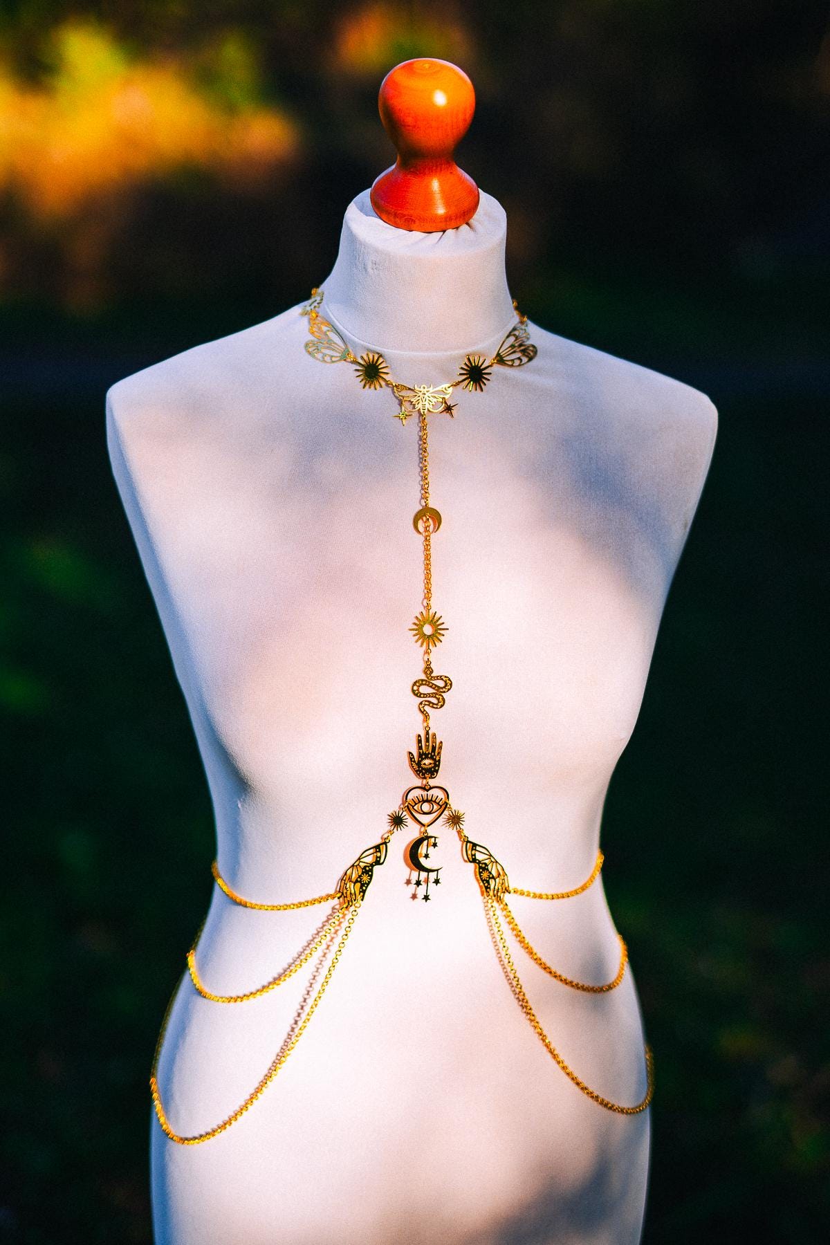 Celestial Goddess Body Harness Gold Festival Jewelry Moon Snake Mystical Body Chain