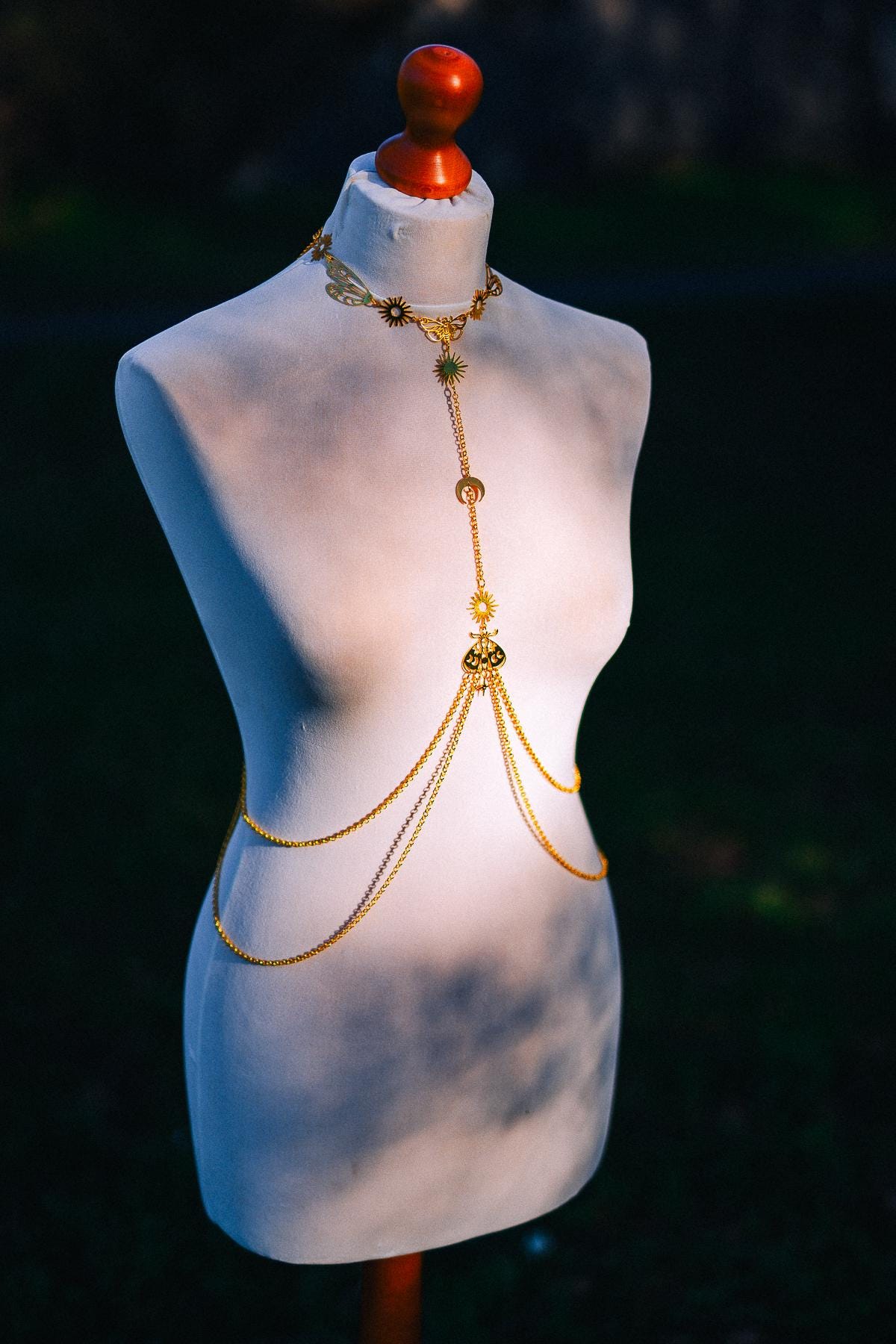 Moon Moth Goddess Body Harness Gold Celestial Festival Jewelry Witchy Body Chain