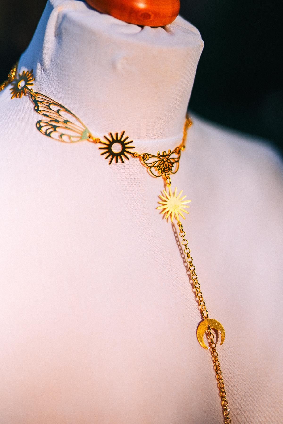 Moon Moth Goddess Body Harness Gold Celestial Festival Jewelry Witchy Body Chain