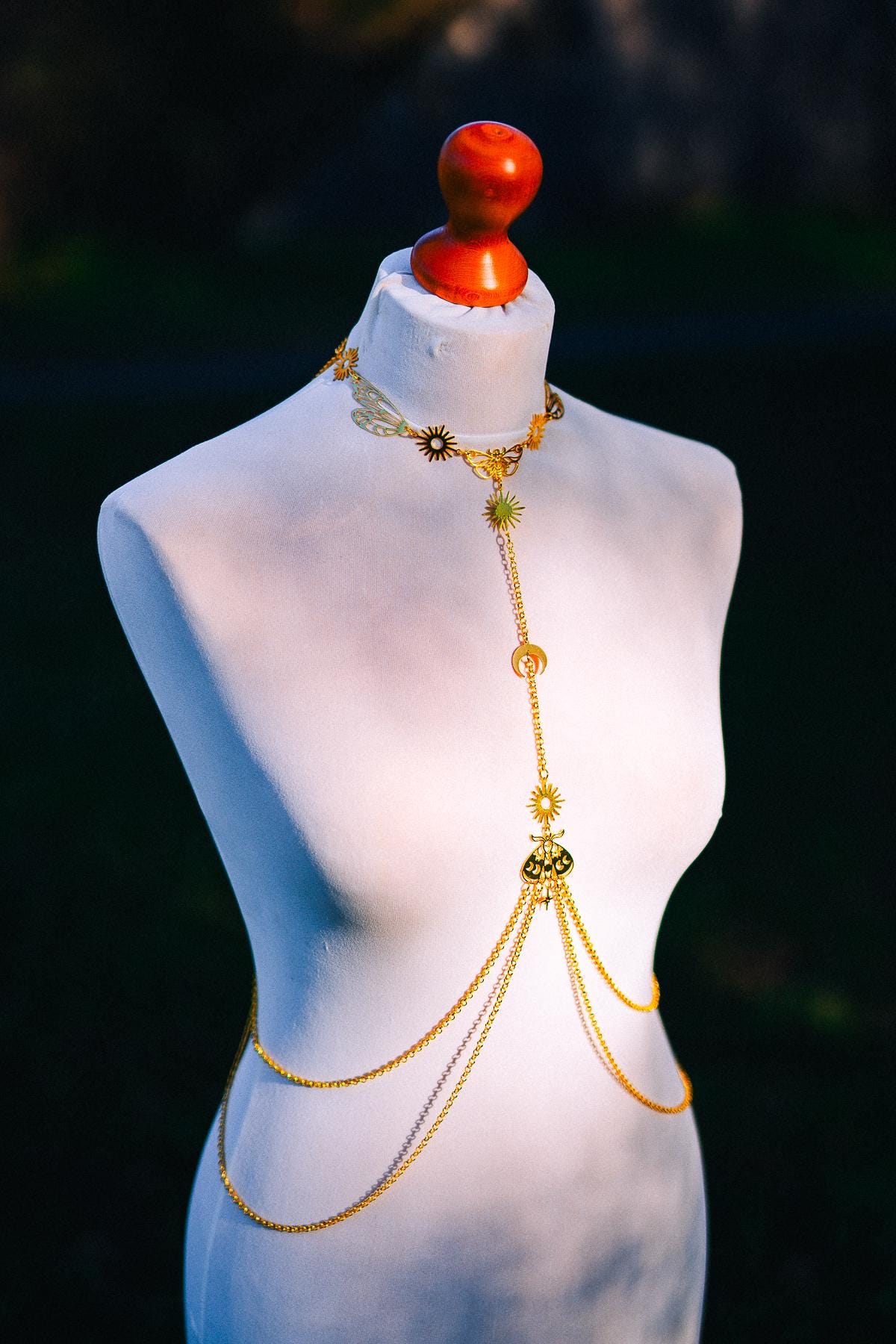 Moon Moth Goddess Body Harness Gold Celestial Festival Jewelry Witchy Body Chain