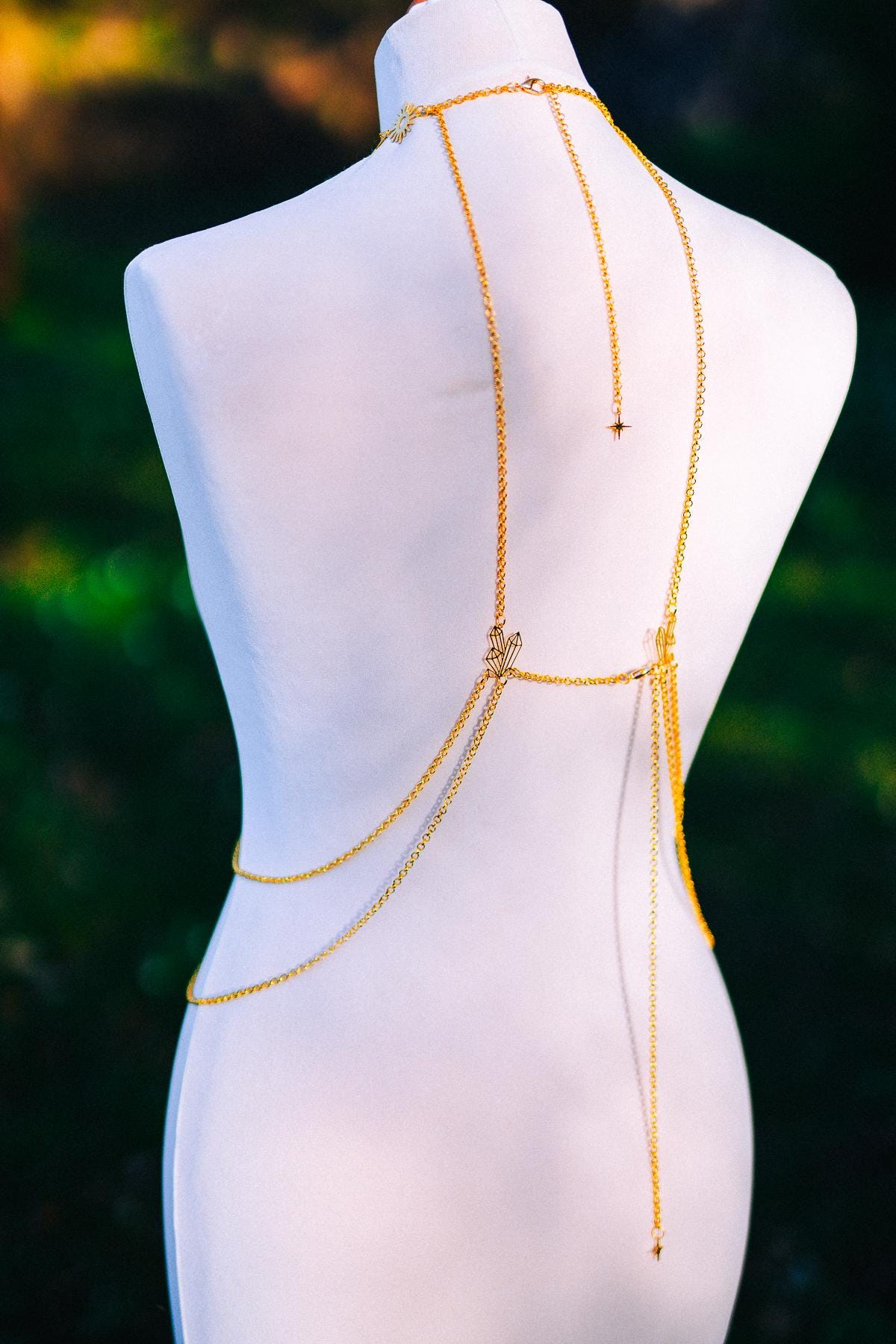 Moon Moth Goddess Body Harness Gold Celestial Festival Jewelry Witchy Body Chain