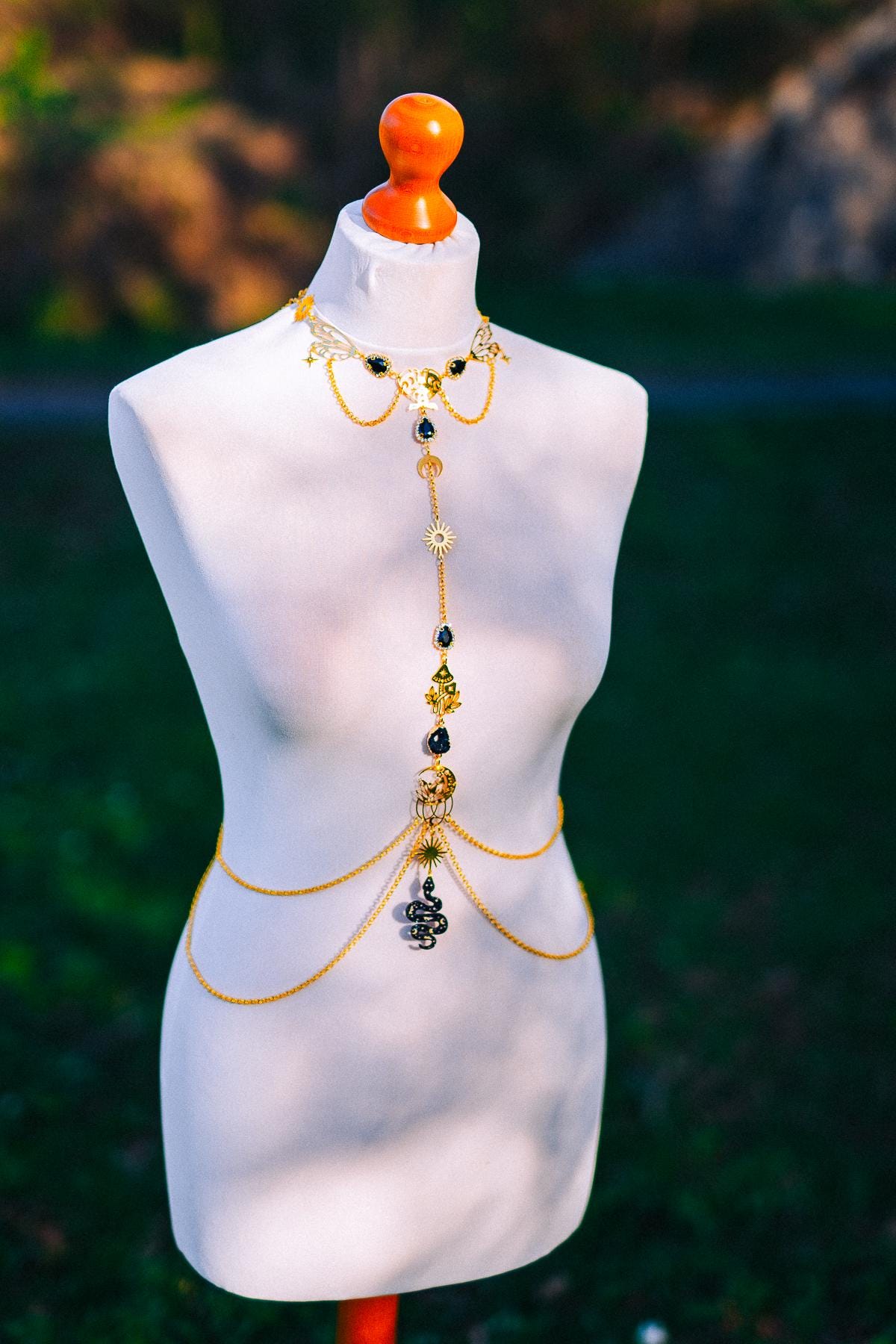 Midnight Moon Goddess Body Harness Gold Celestial Festival Jewelry Witchy Body Chain