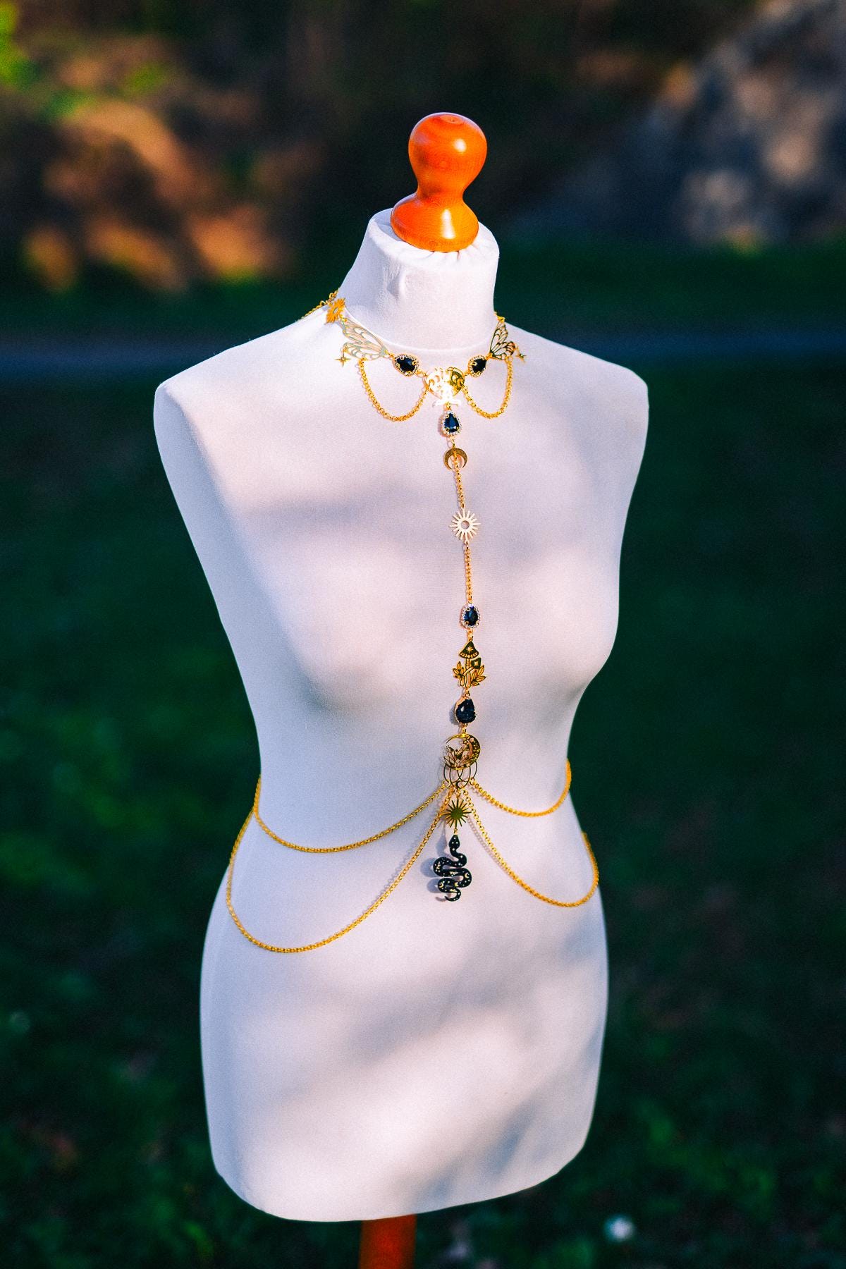 Midnight Moon Goddess Body Harness Gold Celestial Festival Jewelry Witchy Body Chain