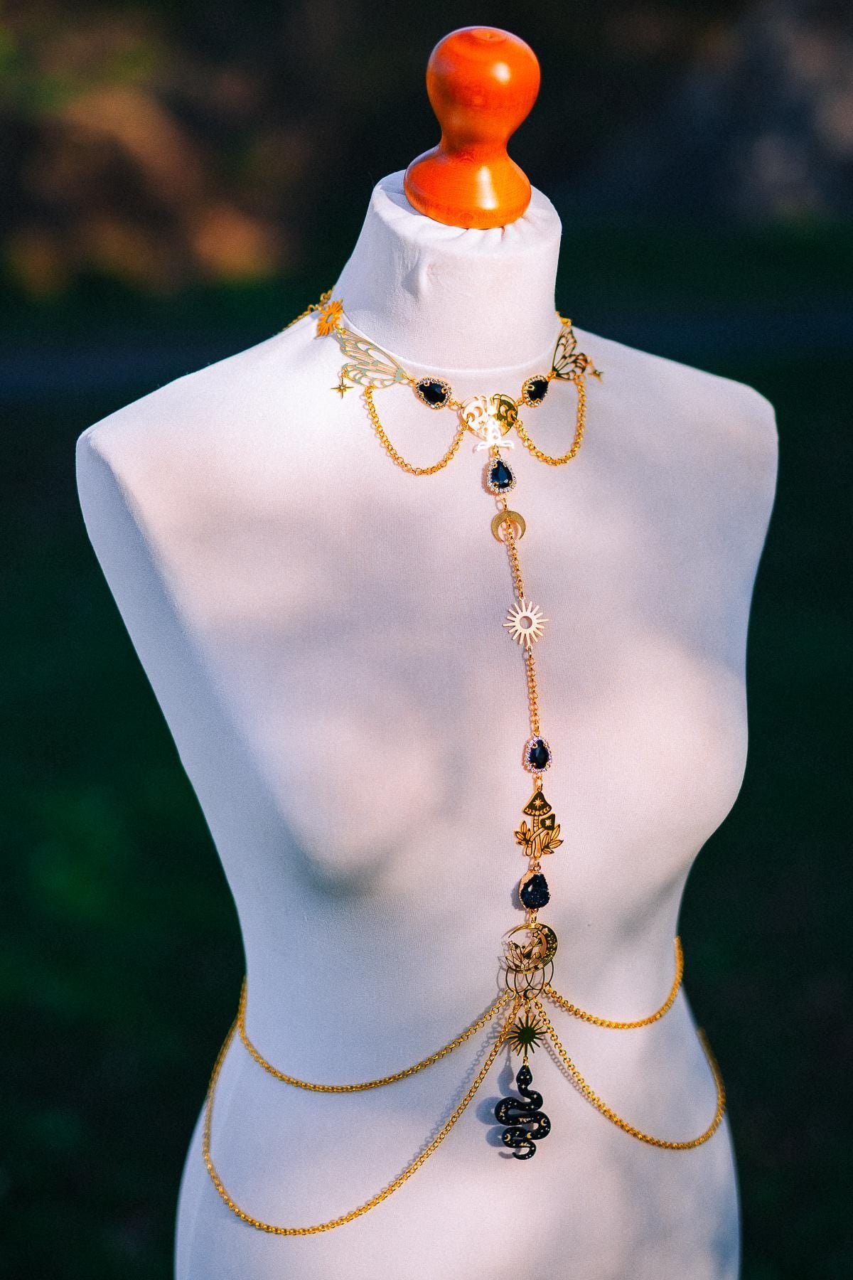 Midnight Moon Goddess Body Harness Gold Celestial Festival Jewelry Witchy Body Chain