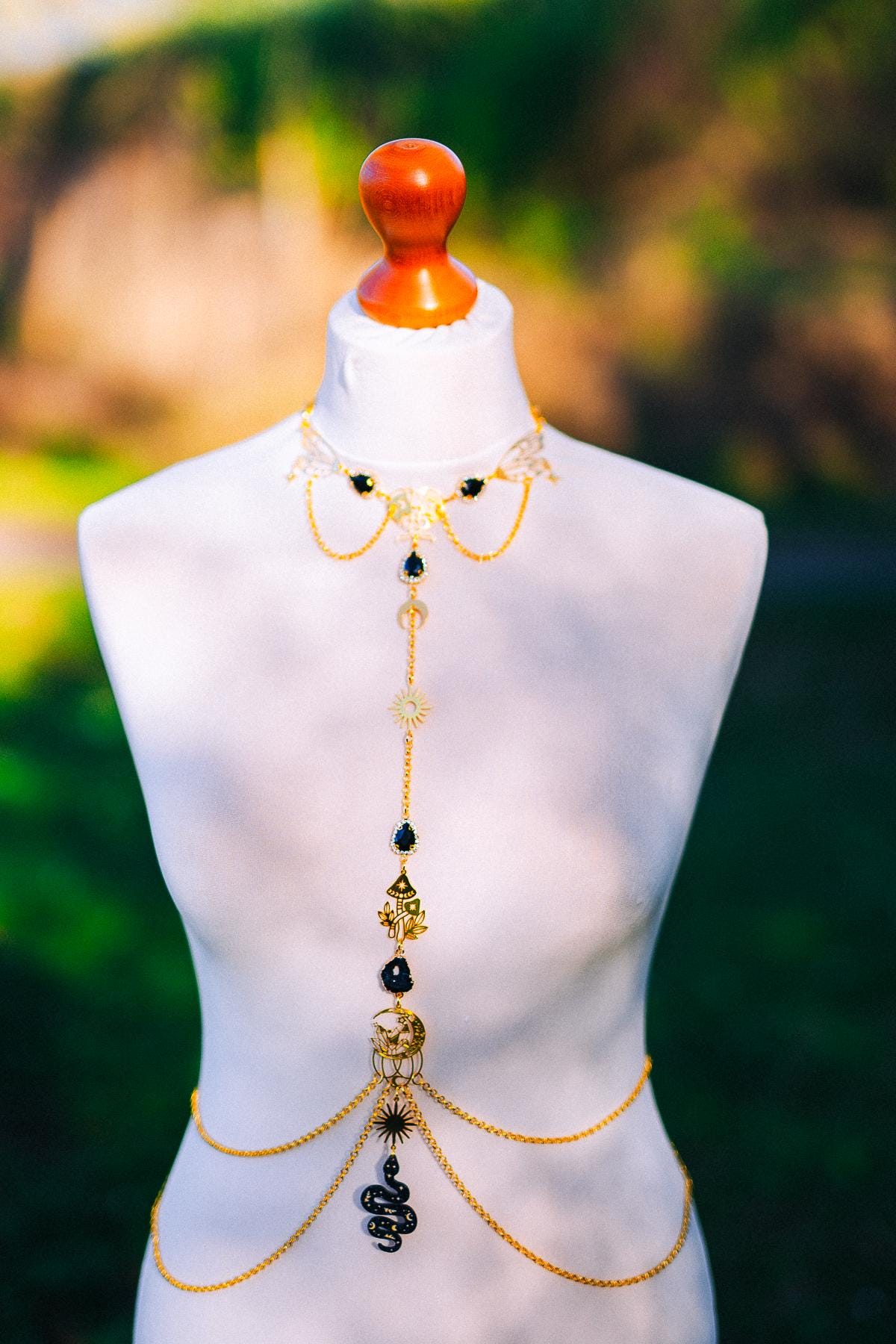 Midnight Moon Goddess Body Harness Gold Celestial Festival Jewelry Witchy Body Chain