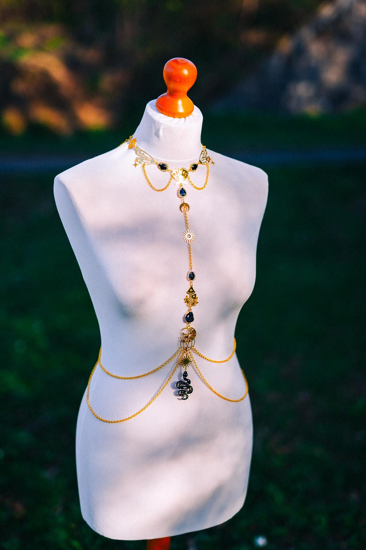 Midnight Moon Goddess Body Harness Gold Celestial Festival Jewelry Witchy Body Chain