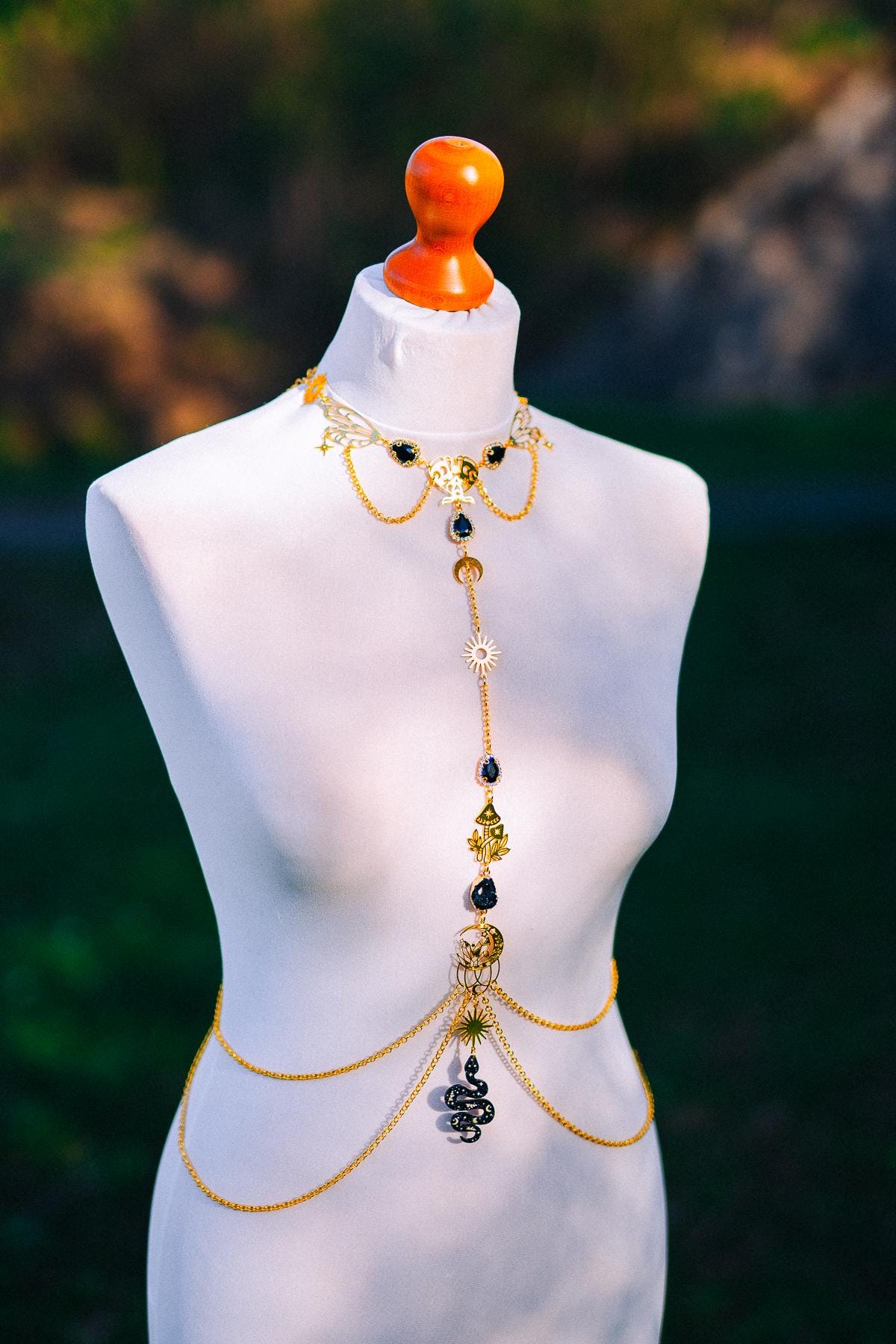 Midnight Moon Goddess Body Harness Gold Celestial Festival Jewelry Witchy Body Chain