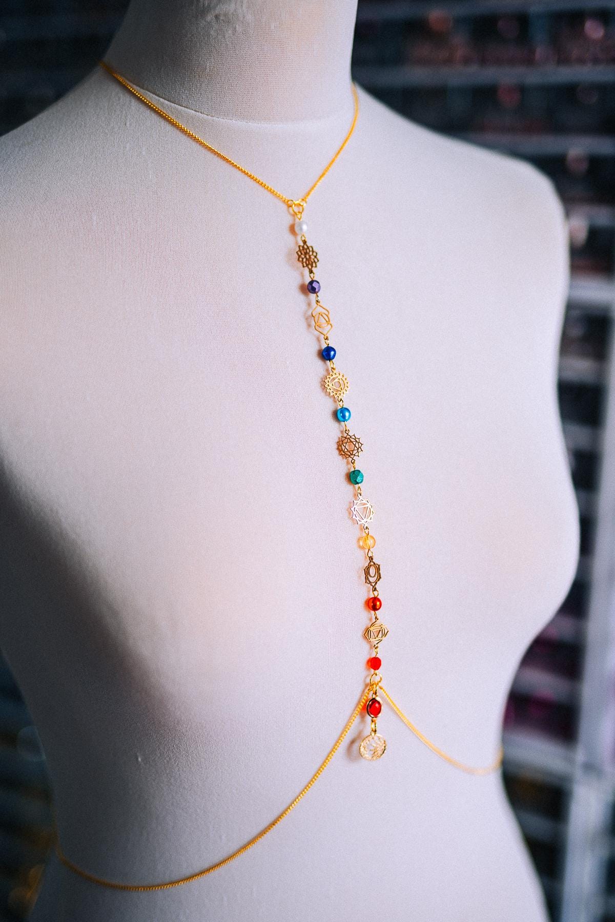 Celestial Goddess Body Chain Harness Gold Festival Jewelry Sun Moon Crystal Harness