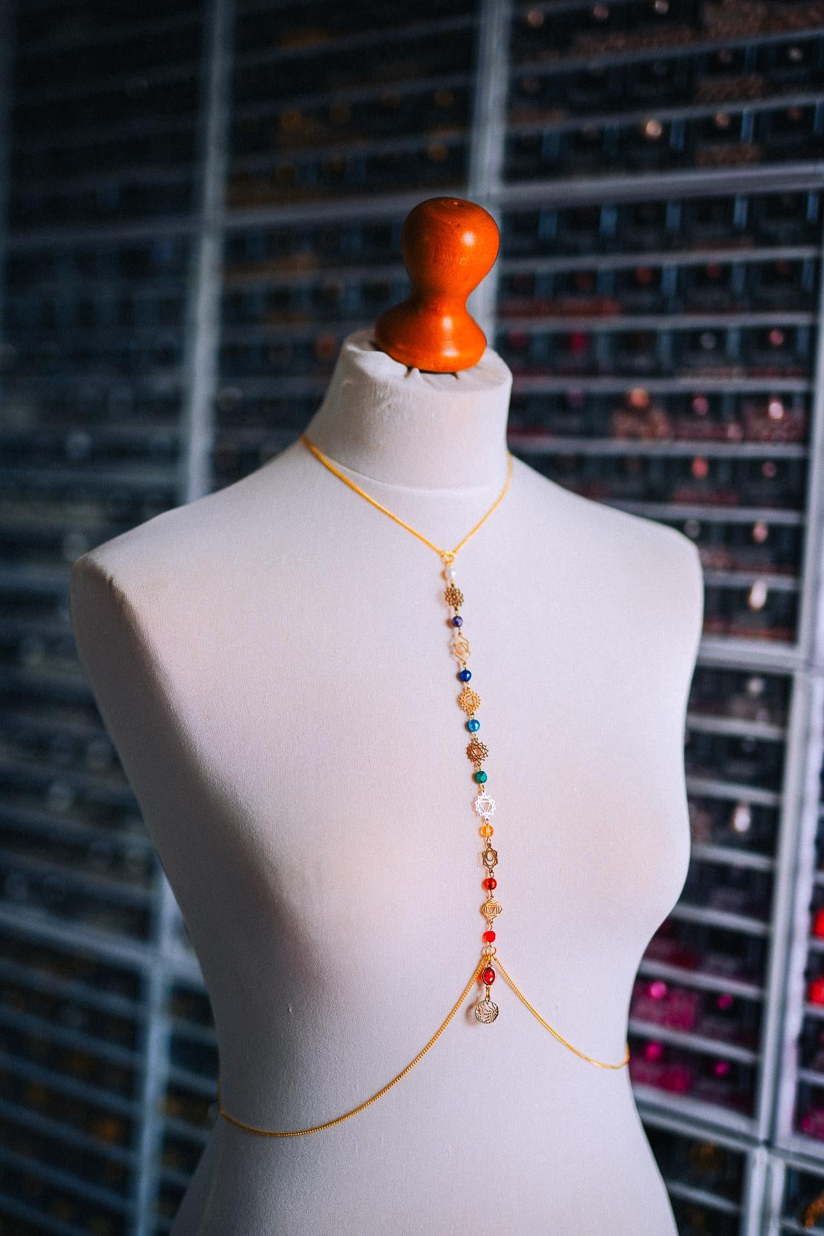 Celestial Goddess Body Chain Harness Gold Festival Jewelry Sun Moon Crystal Harness