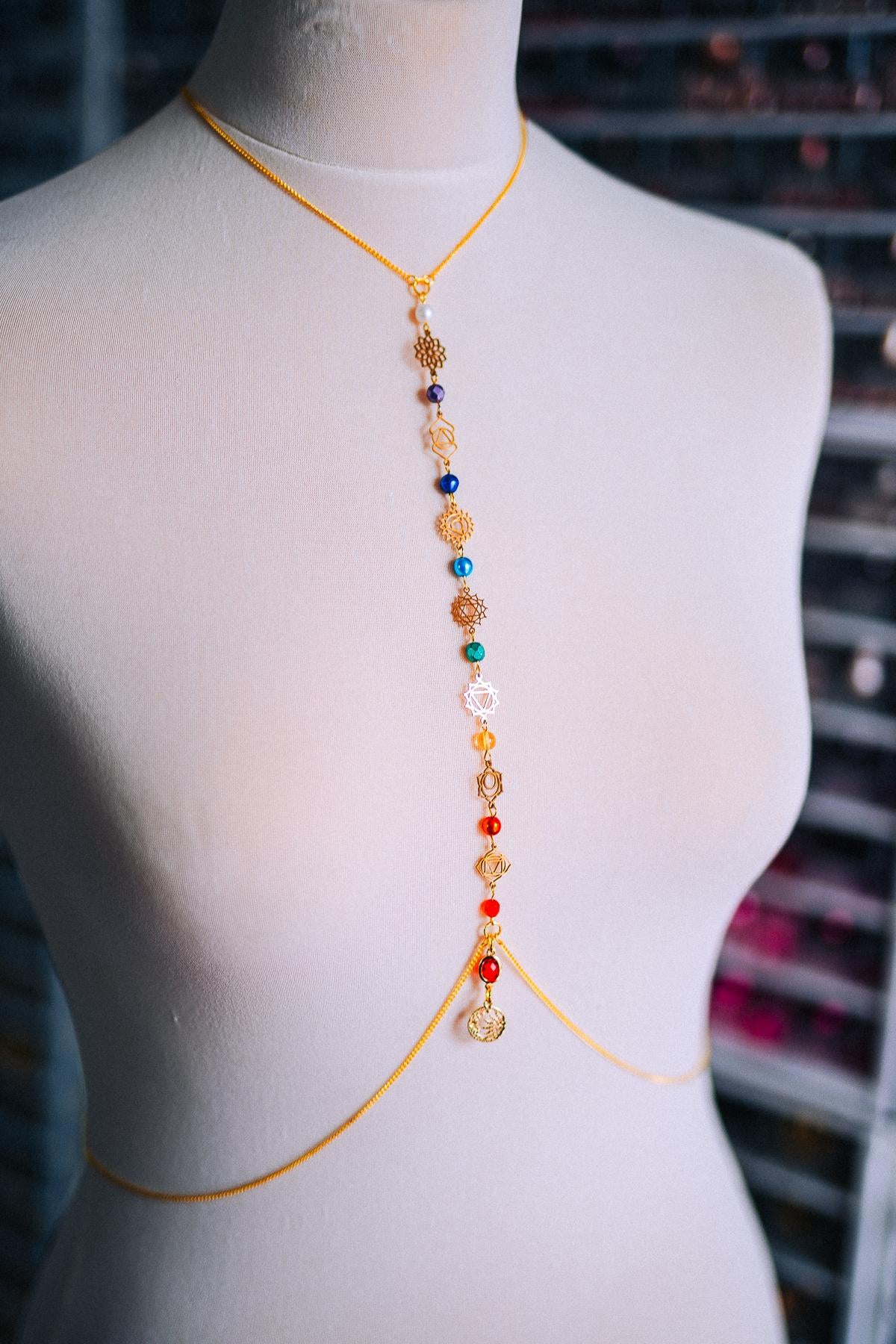 Celestial Goddess Body Chain Harness Gold Festival Jewelry Sun Moon Crystal Harness