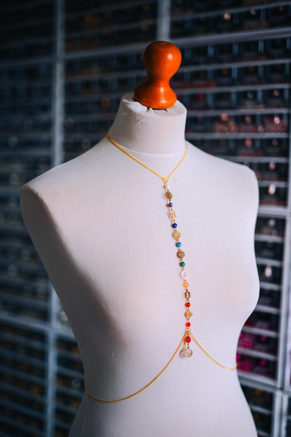 Celestial Goddess Body Chain Harness Gold Festival Jewelry Sun Moon Crystal Harness