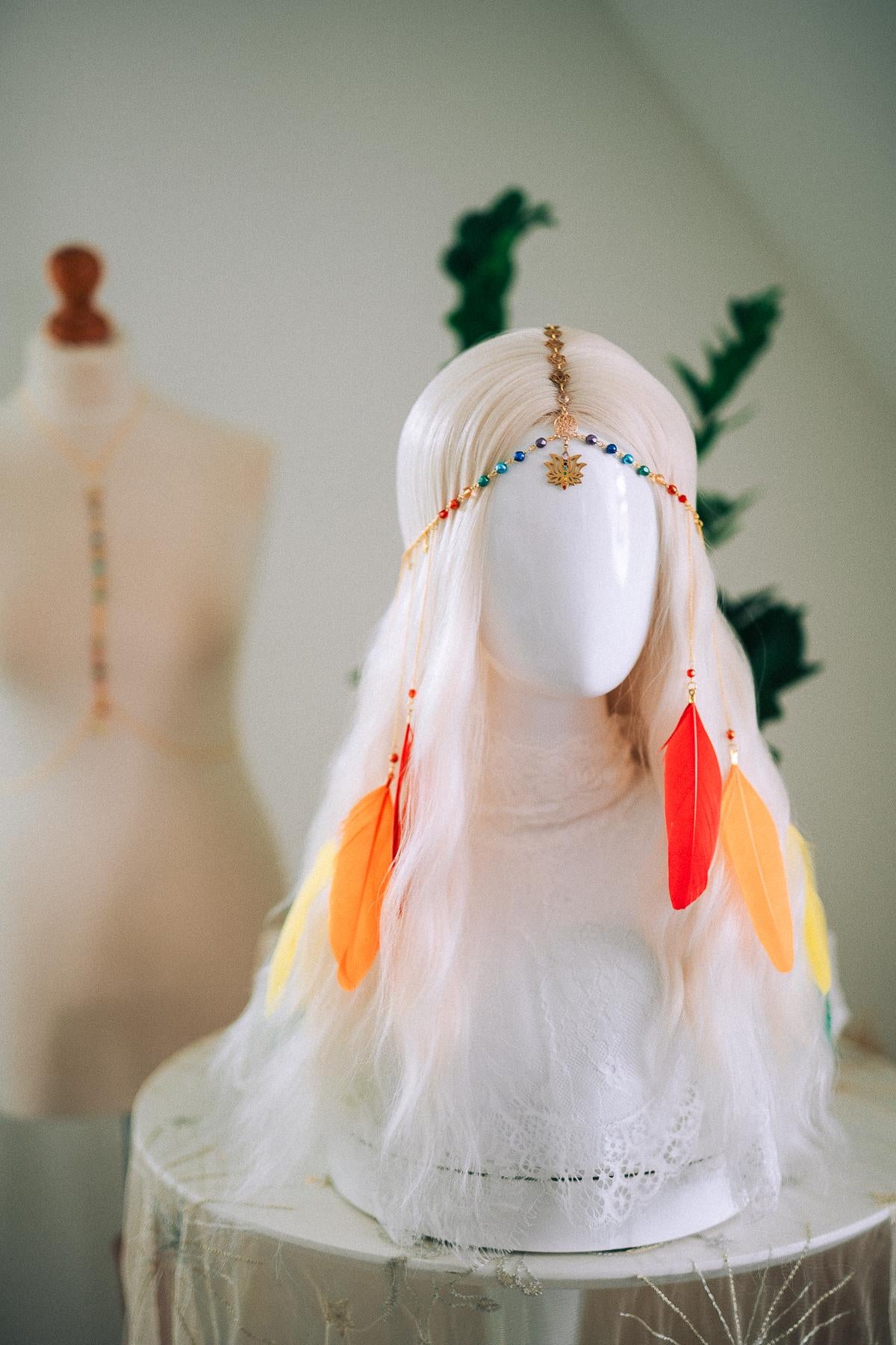 Rainbow Chakra Feather Headpiece Celestial Festival Crown