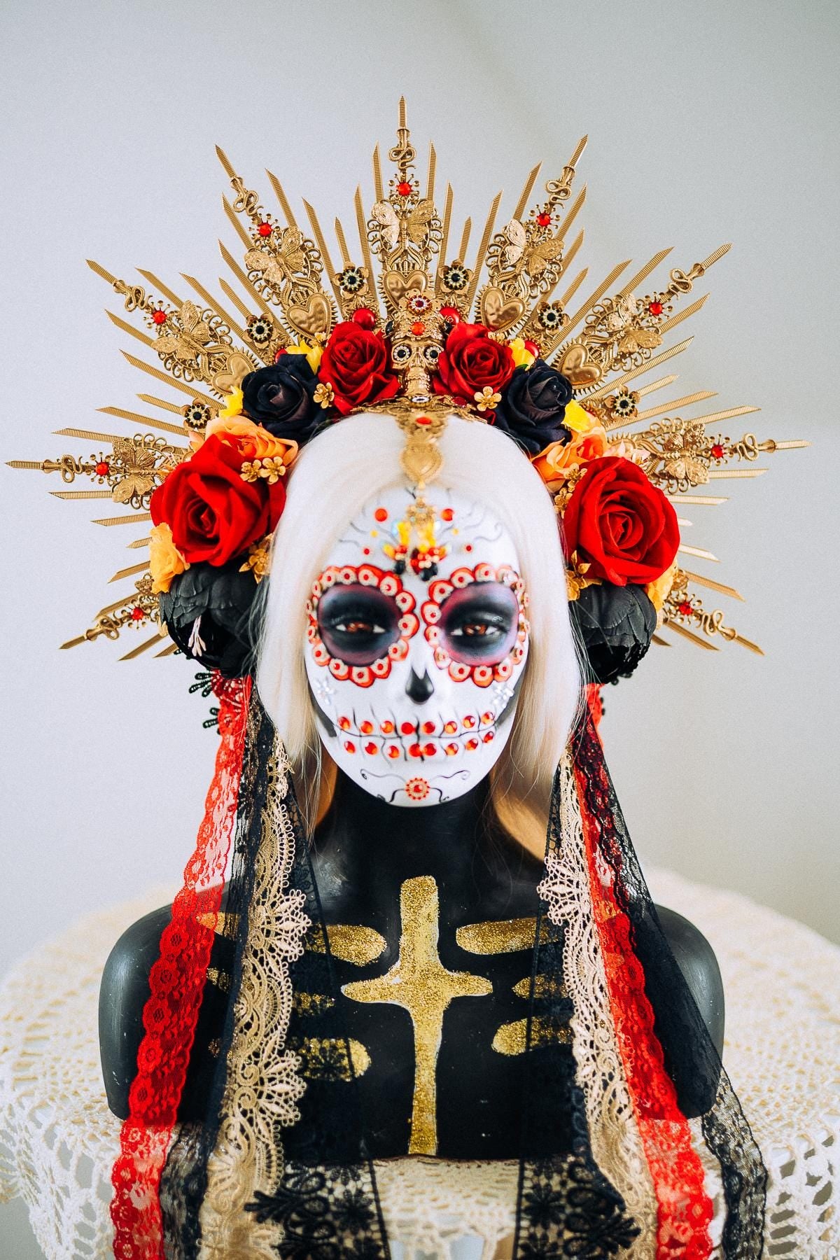 La Catrina Sacred Heart Halo Crown Day Of The Dead Inspired Mexican Flower Crown