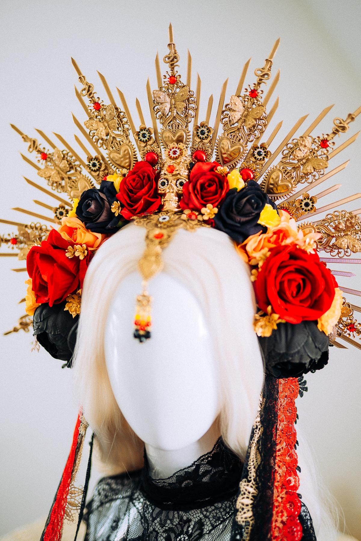 La Catrina Sacred Heart Halo Crown Day Of The Dead Inspired Mexican Flower Crown