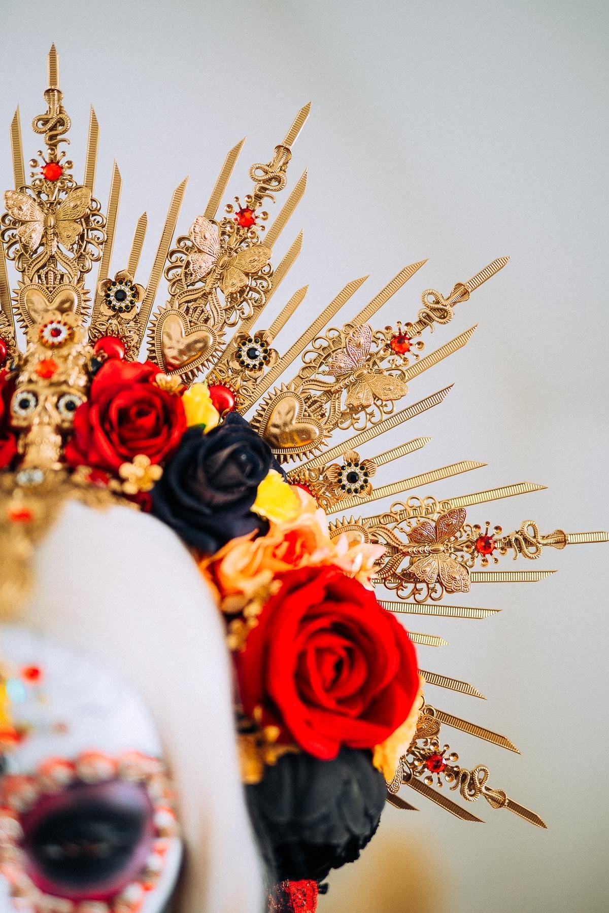 La Catrina Sacred Heart Halo Crown Day Of The Dead Inspired Mexican Flower Crown