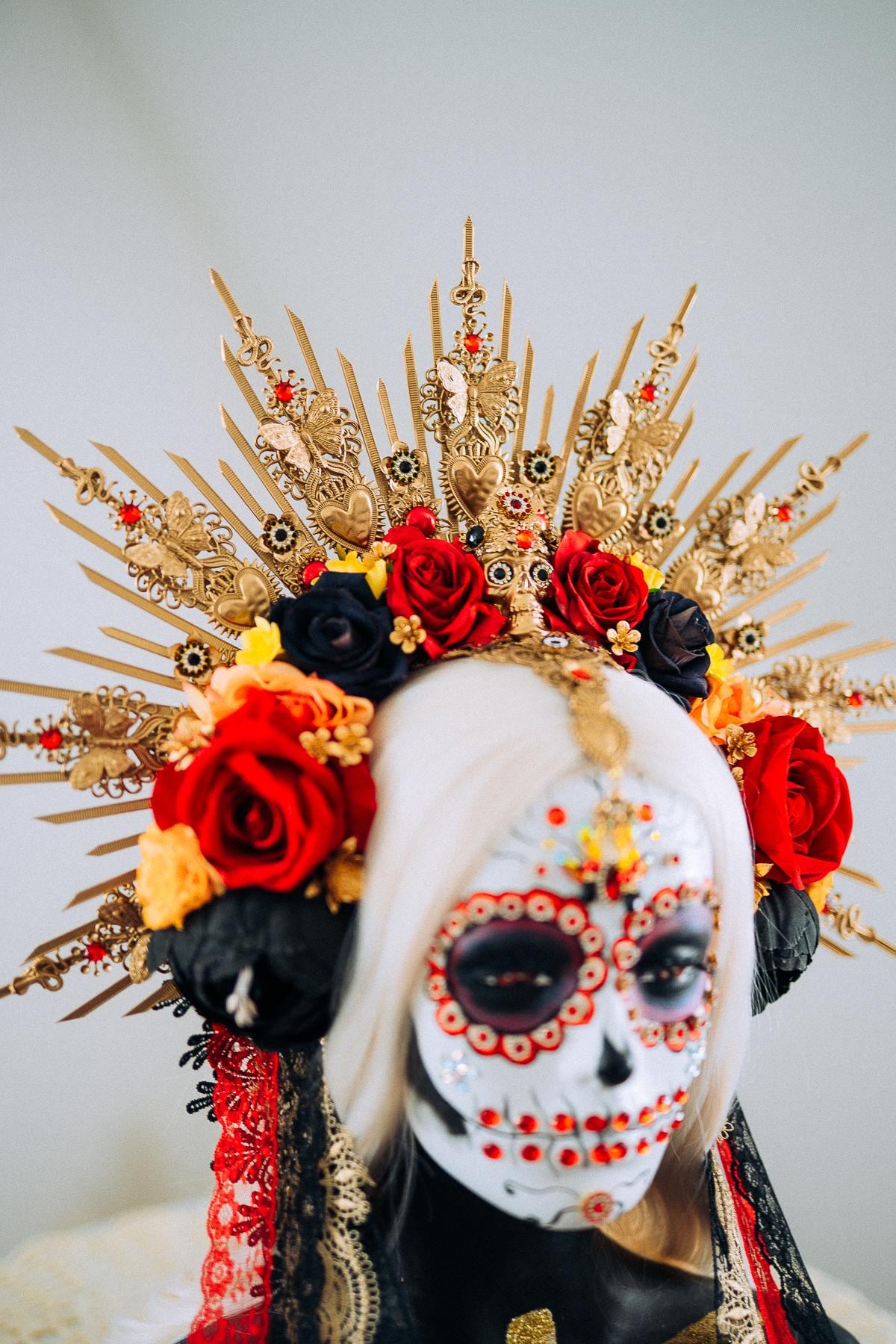 La Catrina Sacred Heart Halo Crown Day Of The Dead Inspired Mexican Flower Crown