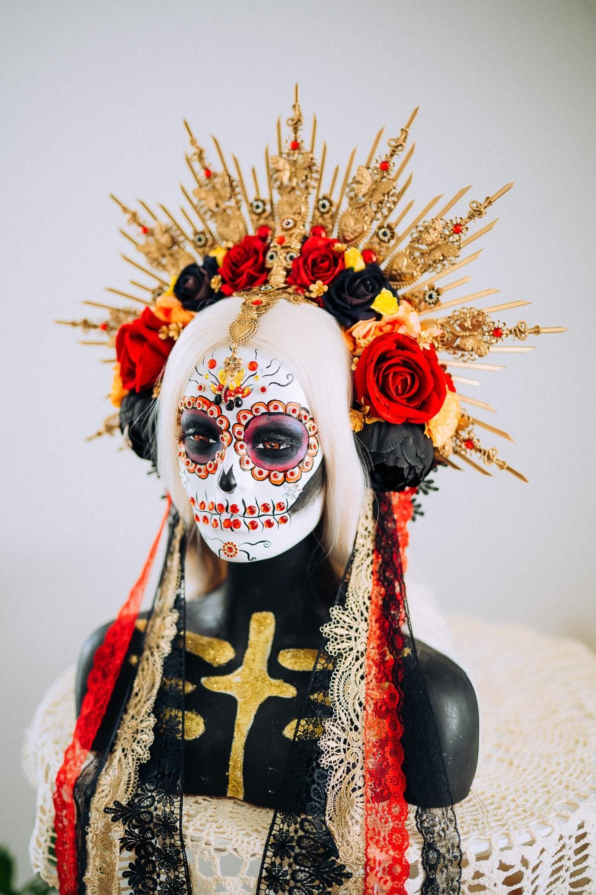 La Catrina Sacred Heart Halo Crown Day Of The Dead Inspired Mexican Flower Crown