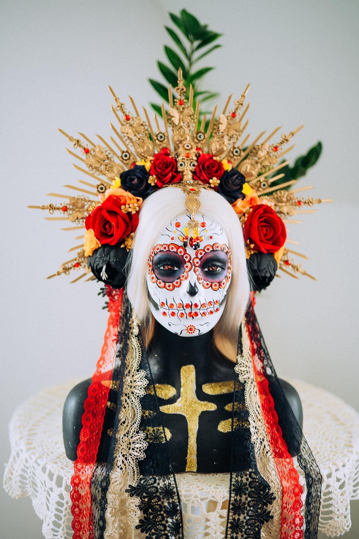 La Catrina Sacred Heart Halo Crown Day Of The Dead Inspired Mexican Flower Crown