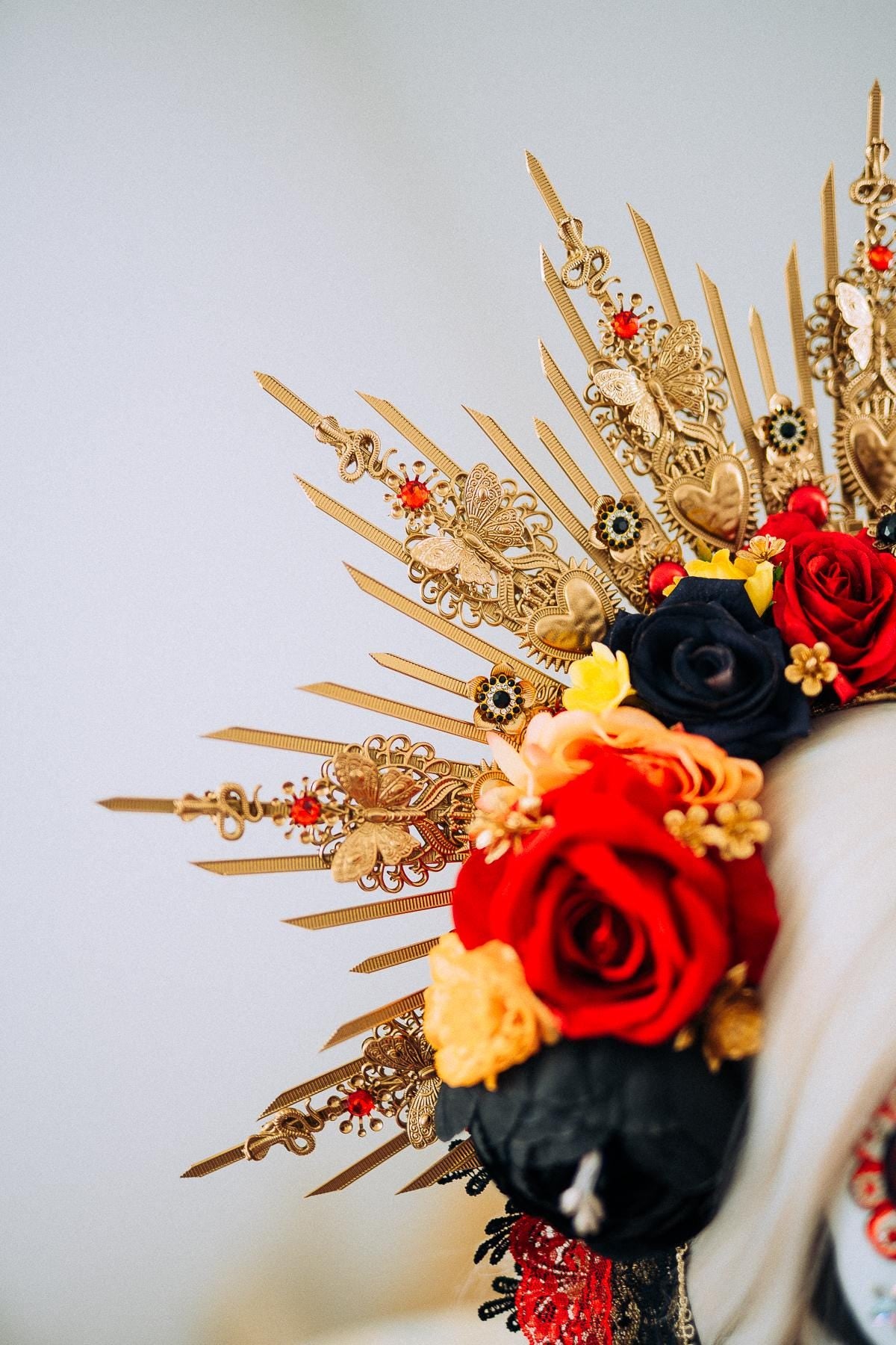 La Catrina Sacred Heart Halo Crown Day Of The Dead Inspired Mexican Flower Crown
