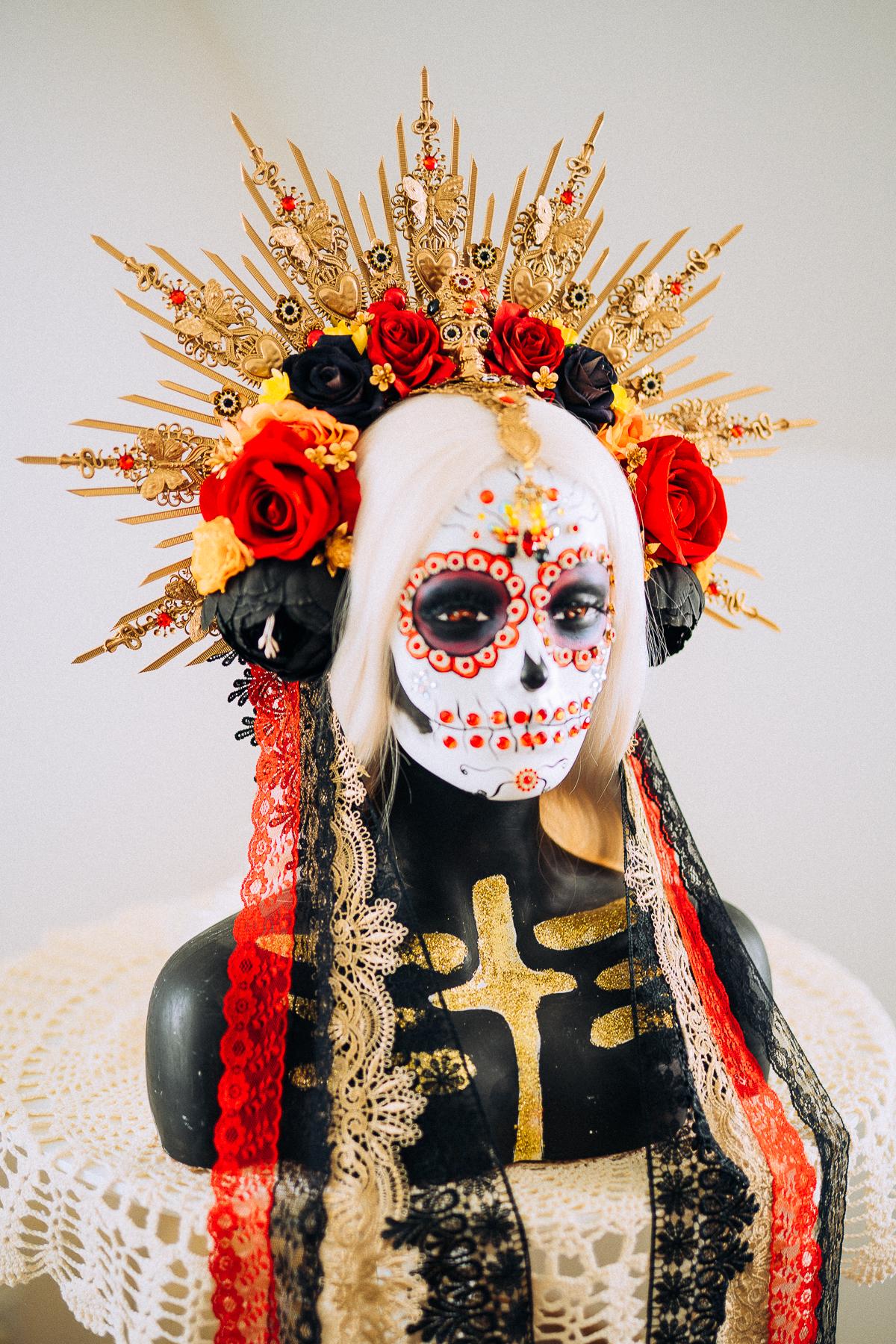 La Catrina Sacred Heart Halo Crown Day Of The Dead Inspired Mexican Flower Crown