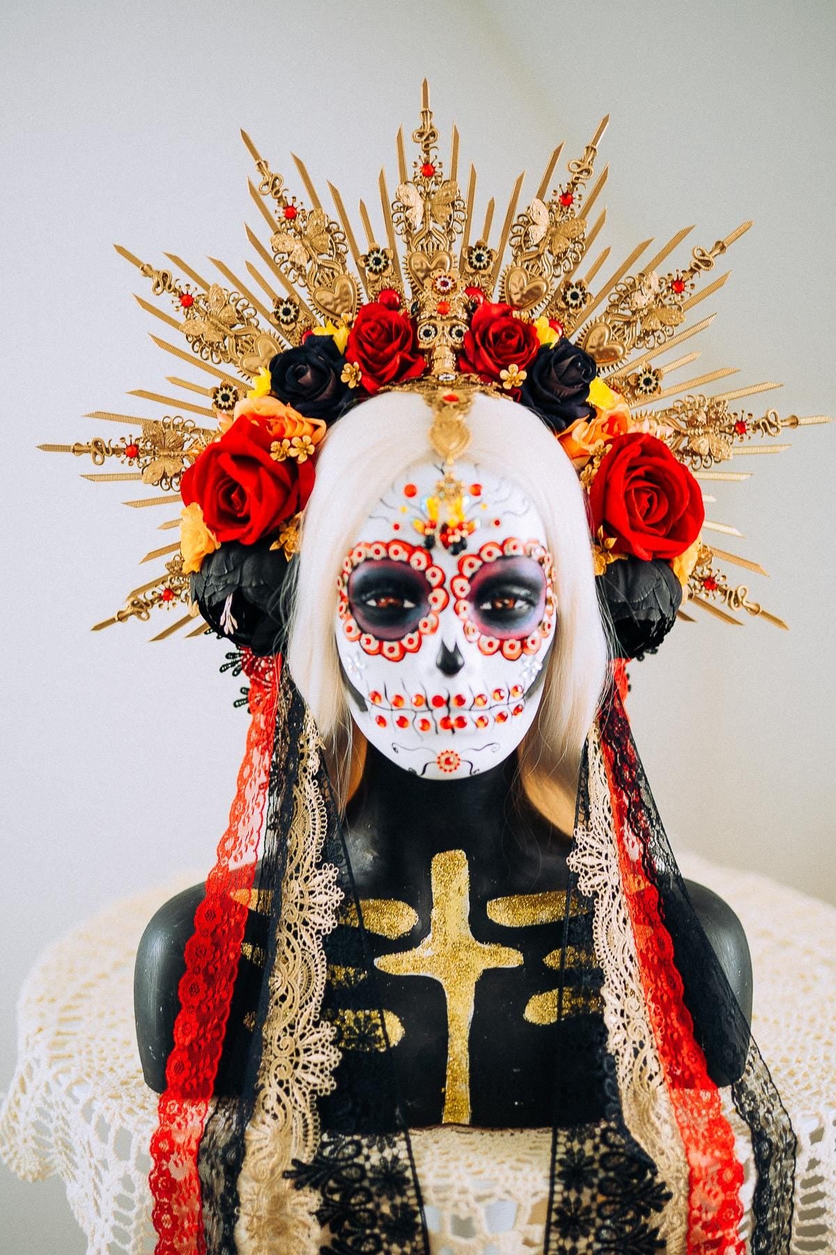 La Catrina Sacred Heart Halo Crown Day Of The Dead Inspired Mexican Flower Crown