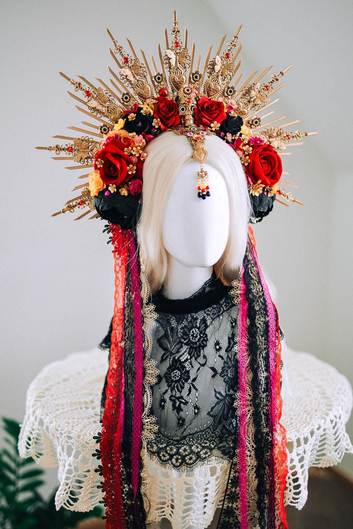 La Catrina Sacred Heart Halo Crown Día De Los Muertos Inspired Goddess Headpiece