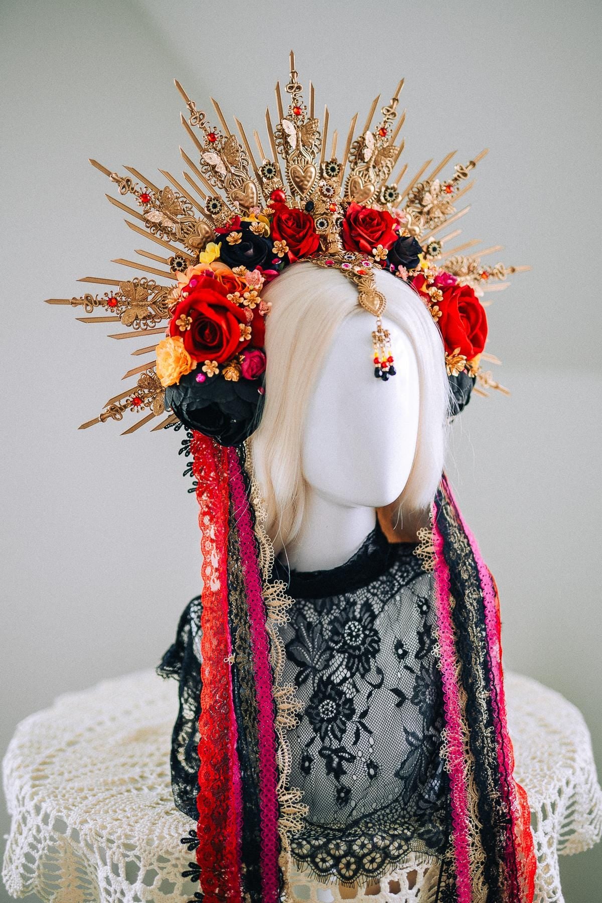 La Catrina Sacred Heart Halo Crown Día De Los Muertos Inspired Goddess Headpiece