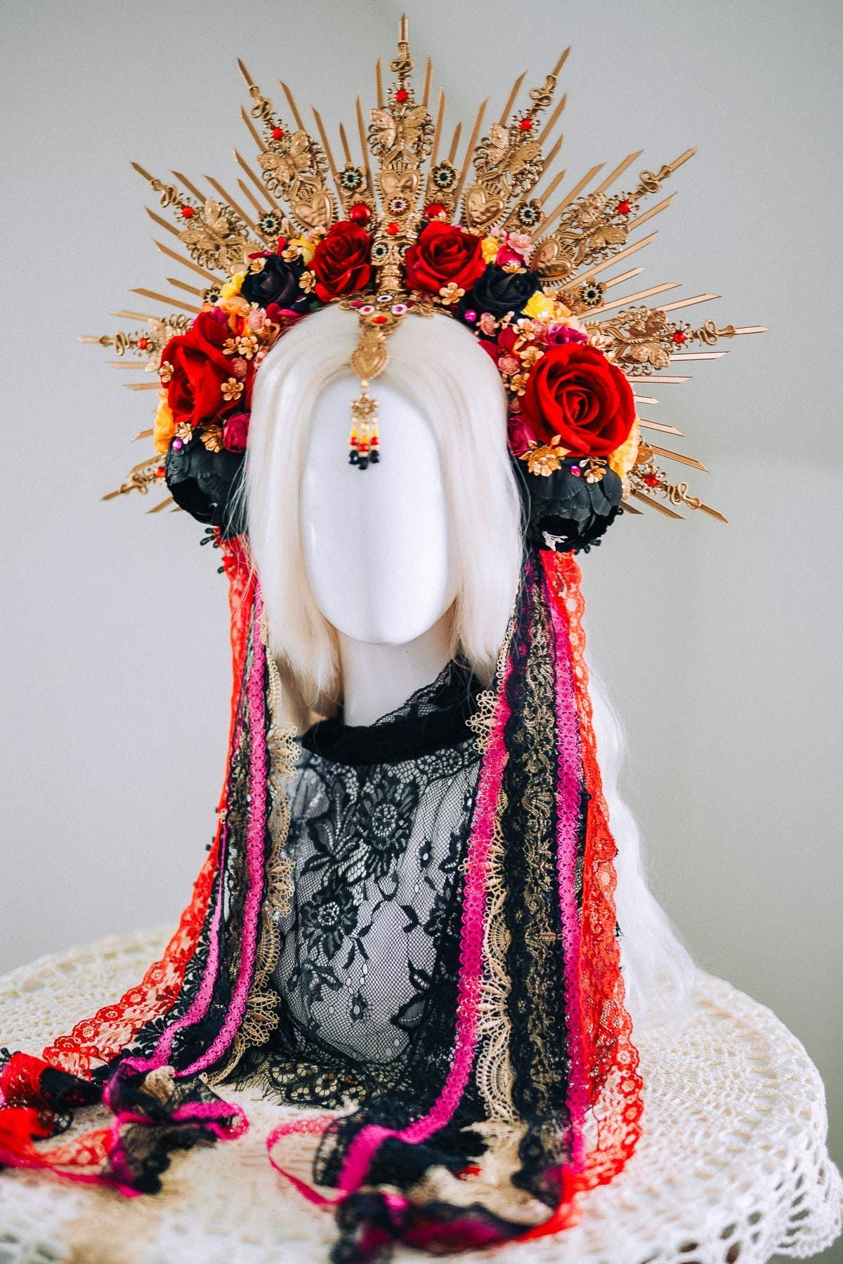 La Catrina Sacred Heart Halo Crown Día De Los Muertos Inspired Goddess Headpiece