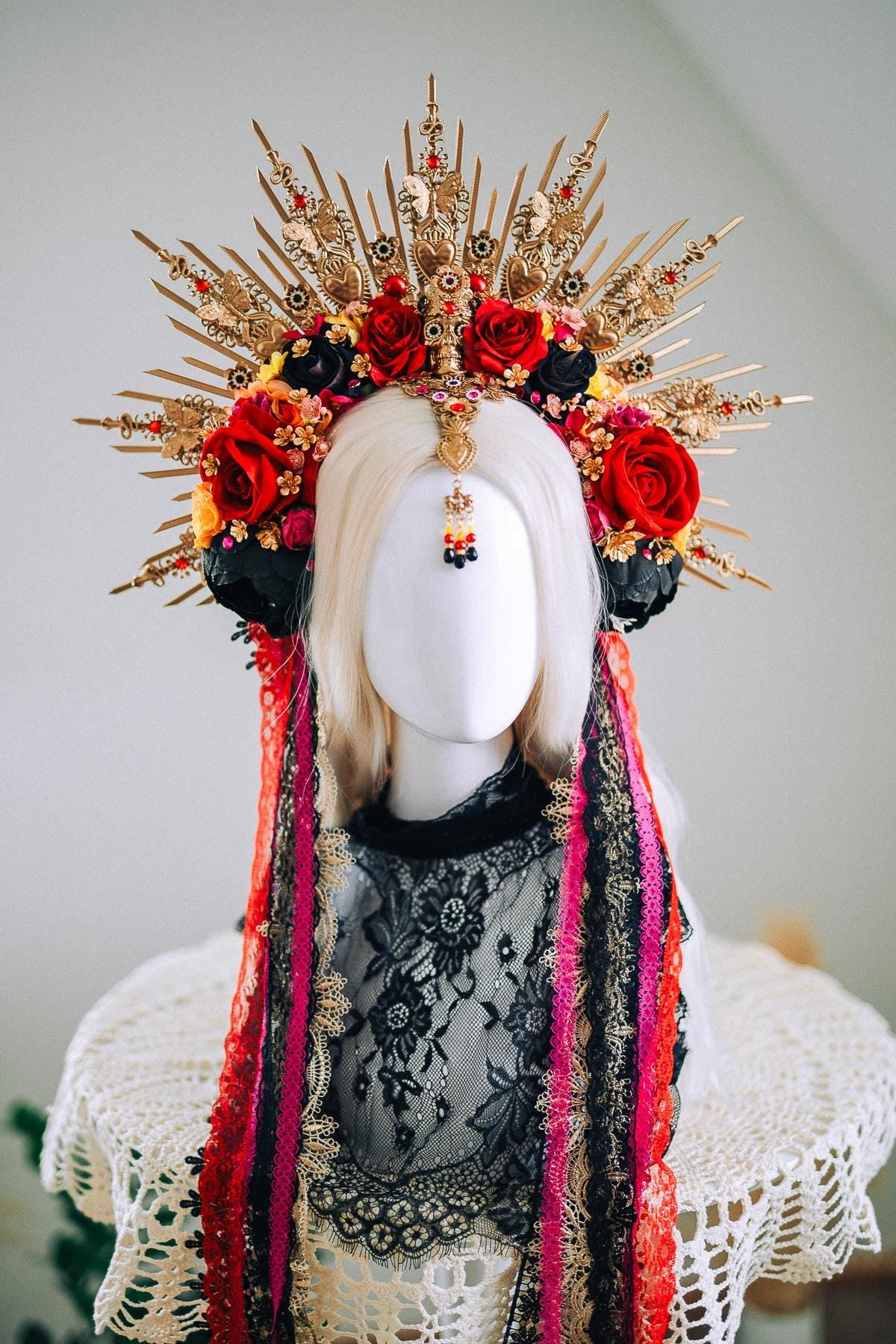 La Catrina Sacred Heart Halo Crown Día De Los Muertos Inspired Goddess Headpiece