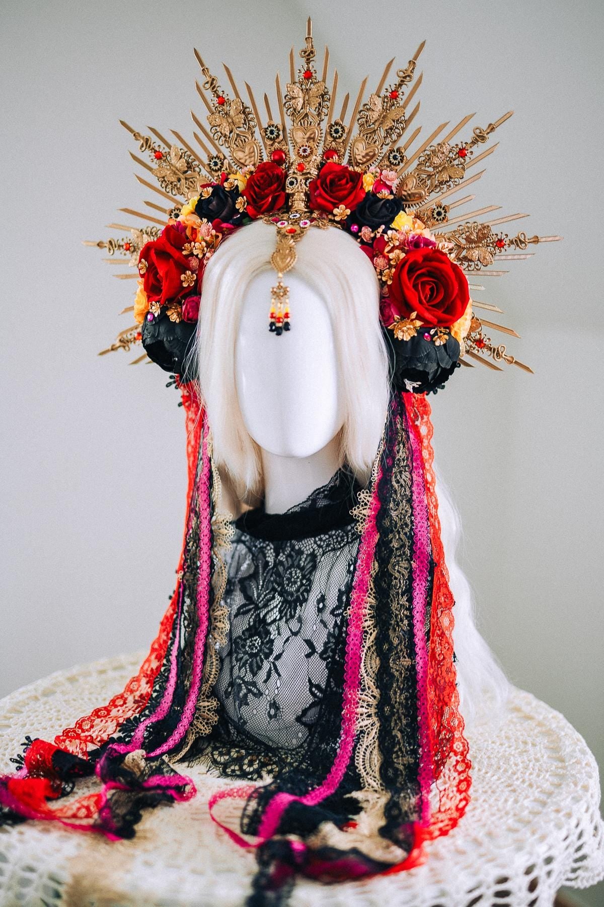 La Catrina Sacred Heart Halo Crown Día De Los Muertos Inspired Goddess Headpiece